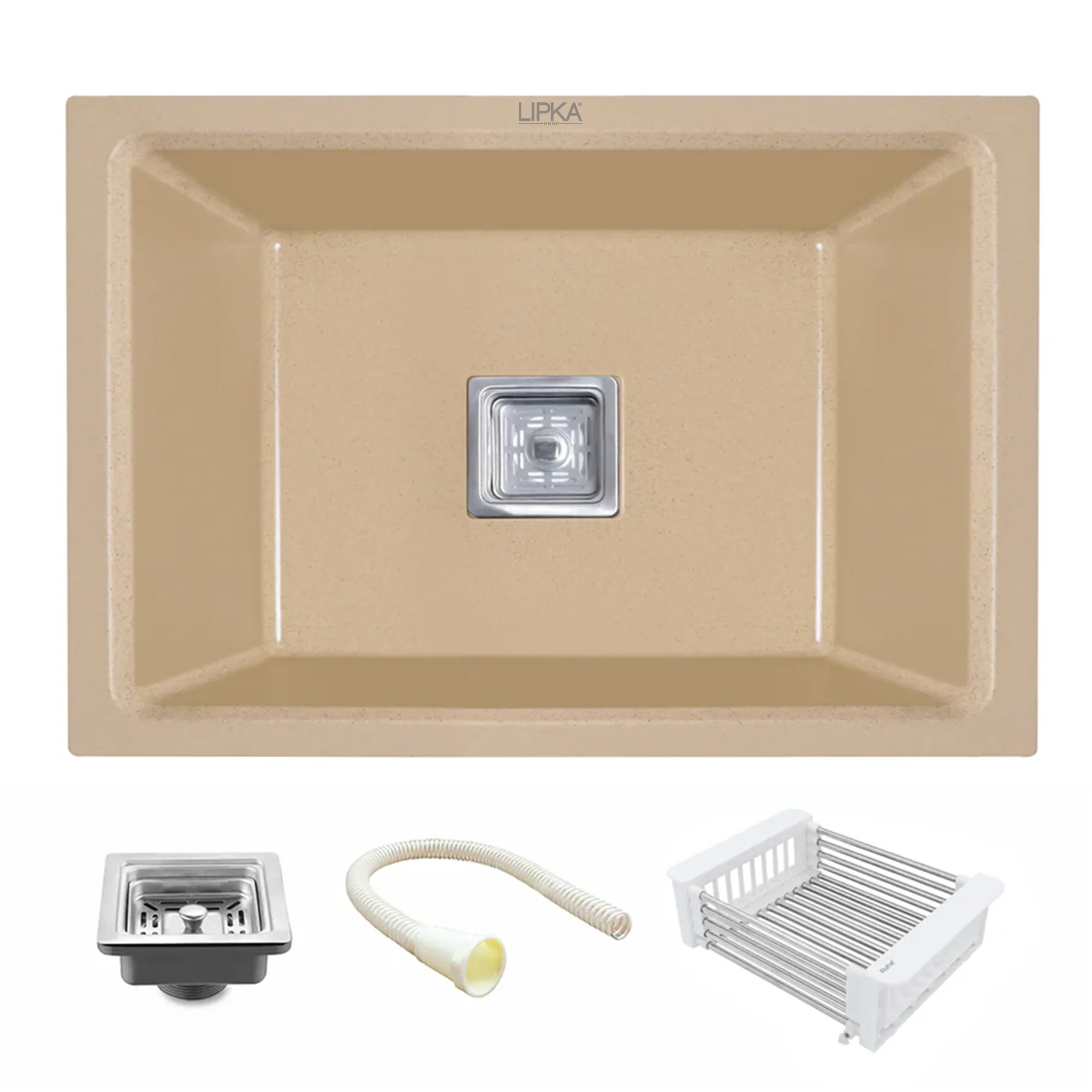 Sand Choco Quartz Single Bowl Kitchen Sink (24 x 18 x 9 Inches) - LIPKA - Image 2
