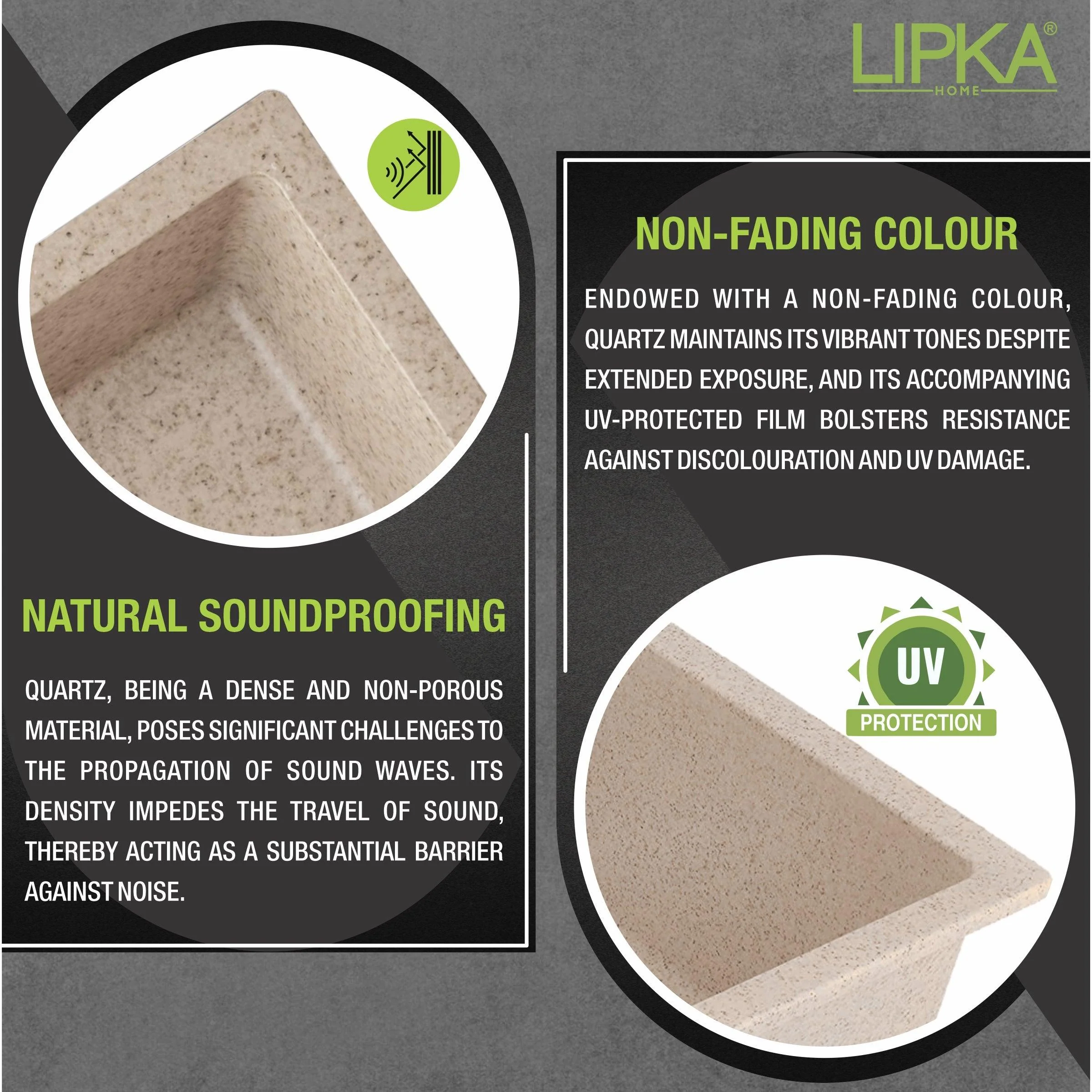 Sand Choco Quartz Single Bowl Kitchen Sink (24 x 18 x 9 Inches) - LIPKA - Image 4