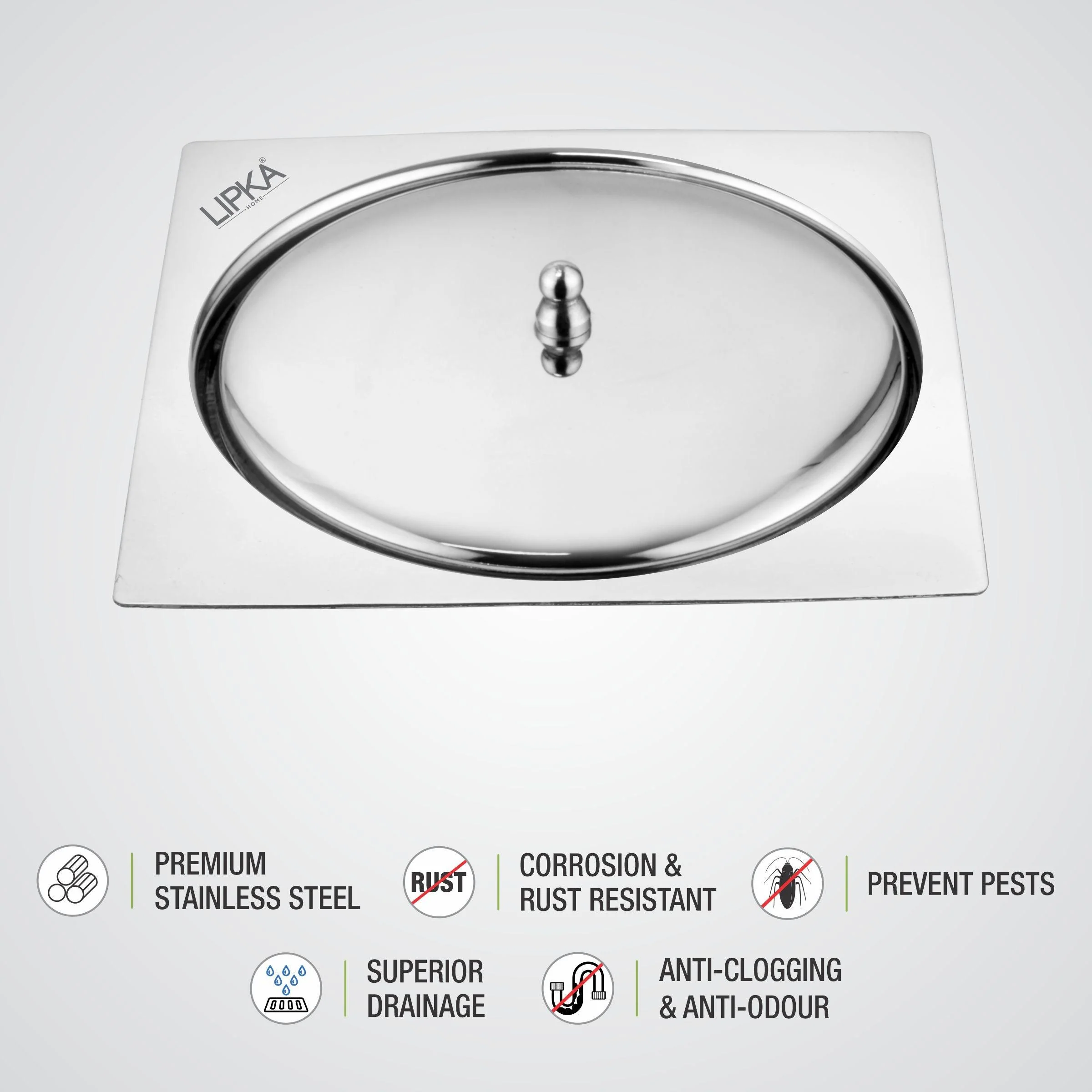 Saturn Square Flat Cut Floor Drain (5 x 5 Inches) - LIPKA - Image 3