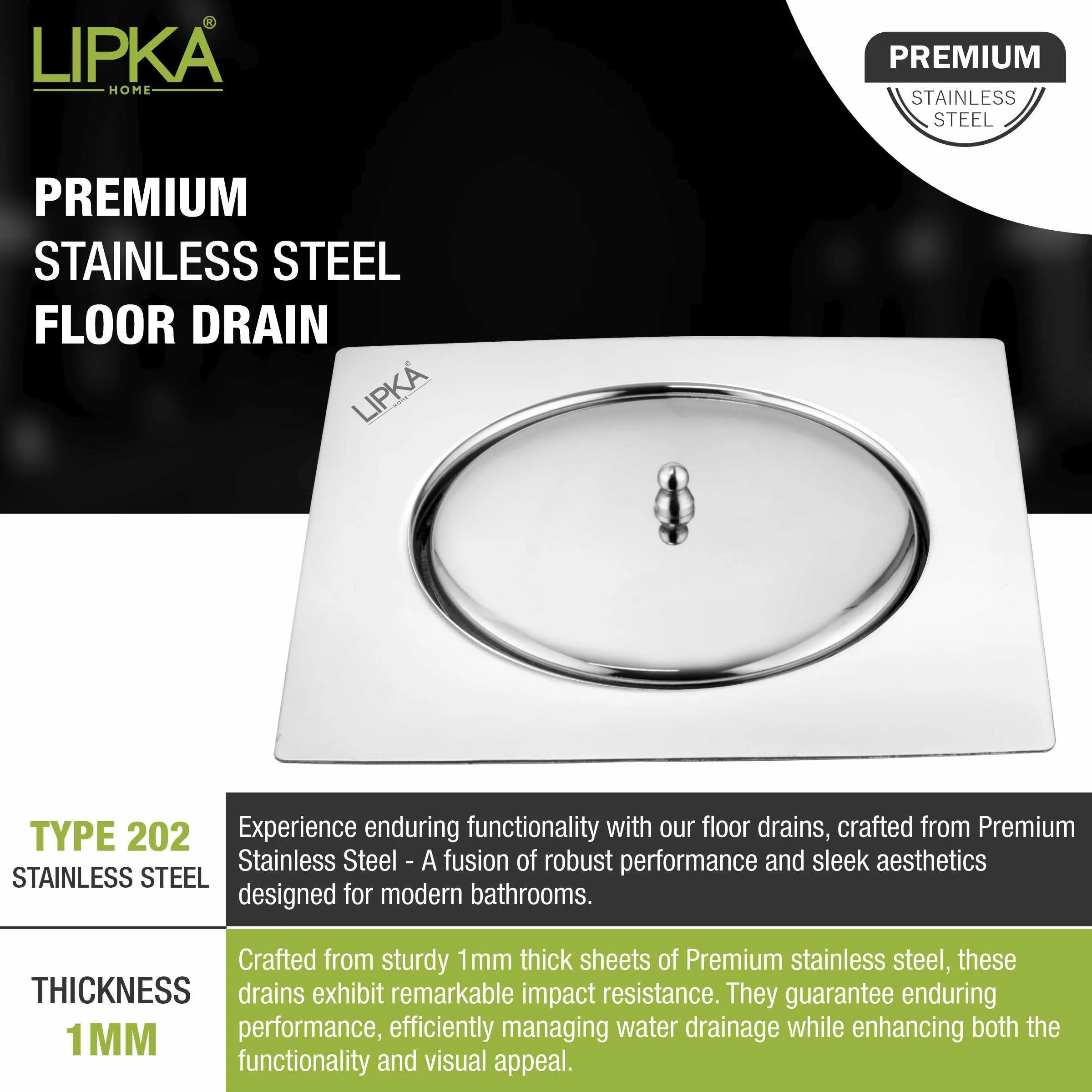 Saturn Square Flat Cut Floor Drain (6 x 6 Inches) - LIPKA - Image 4