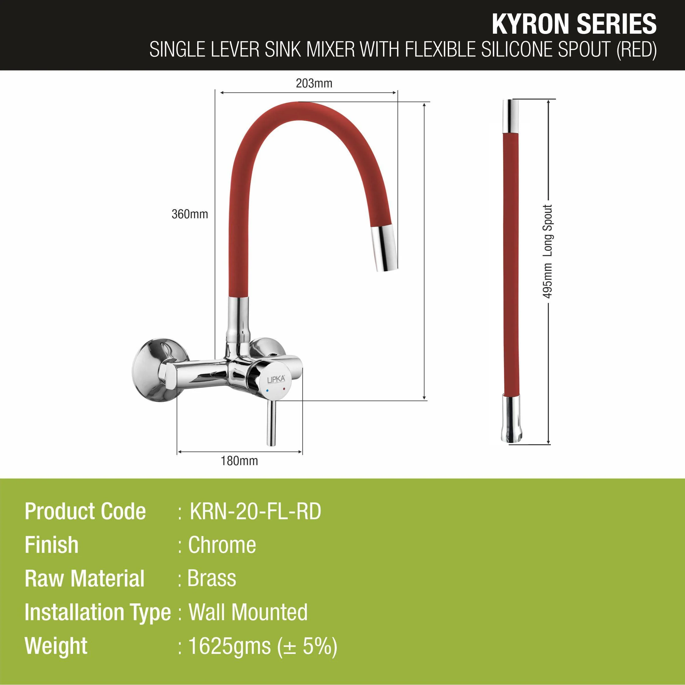 Kyron Single Lever Sink Mixer with Red Flexible Silicone Spout (20 Inches) - LIPKA - Image 3
