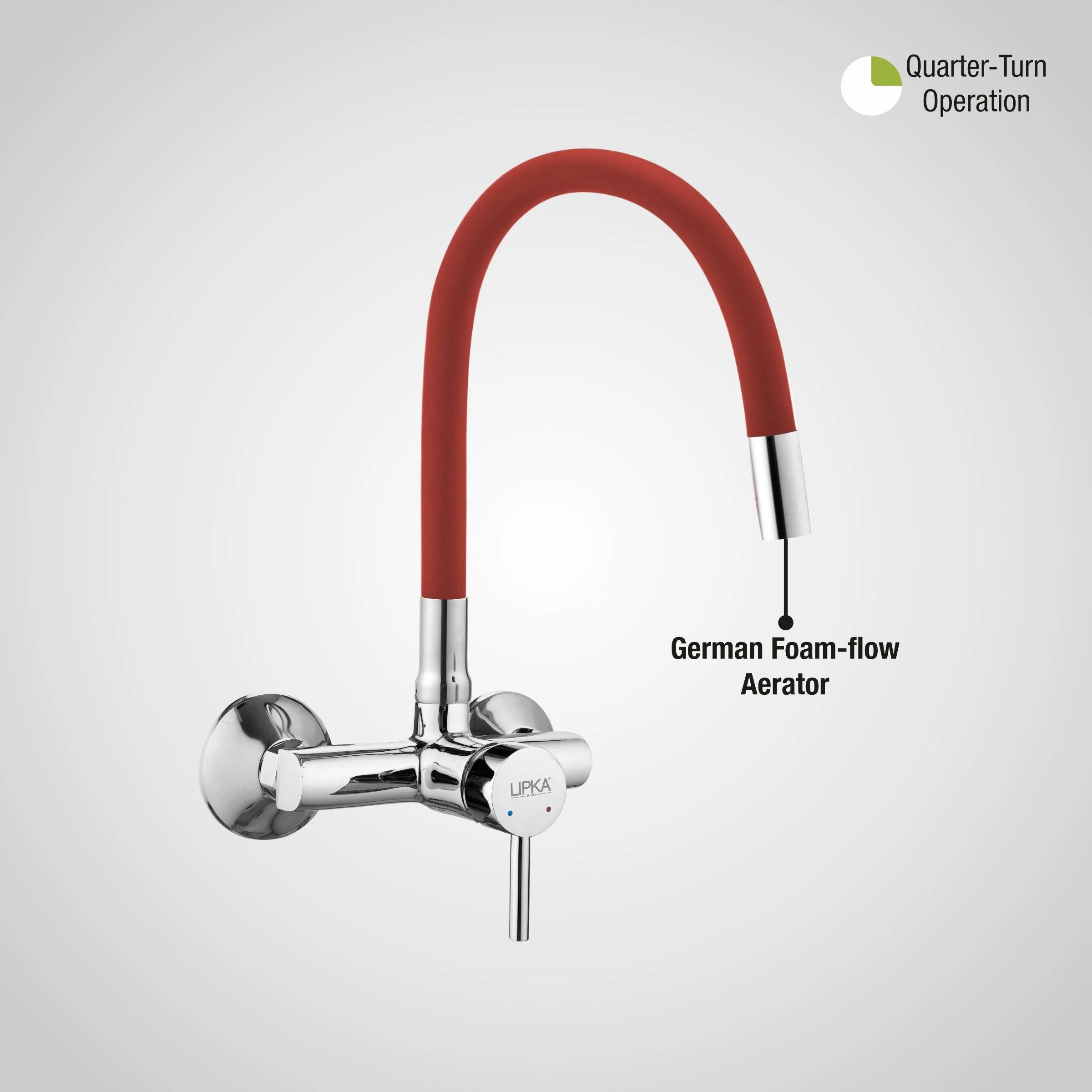 Kyron Single Lever Sink Mixer with Red Flexible Silicone Spout (20 Inches) - LIPKA - Image 5