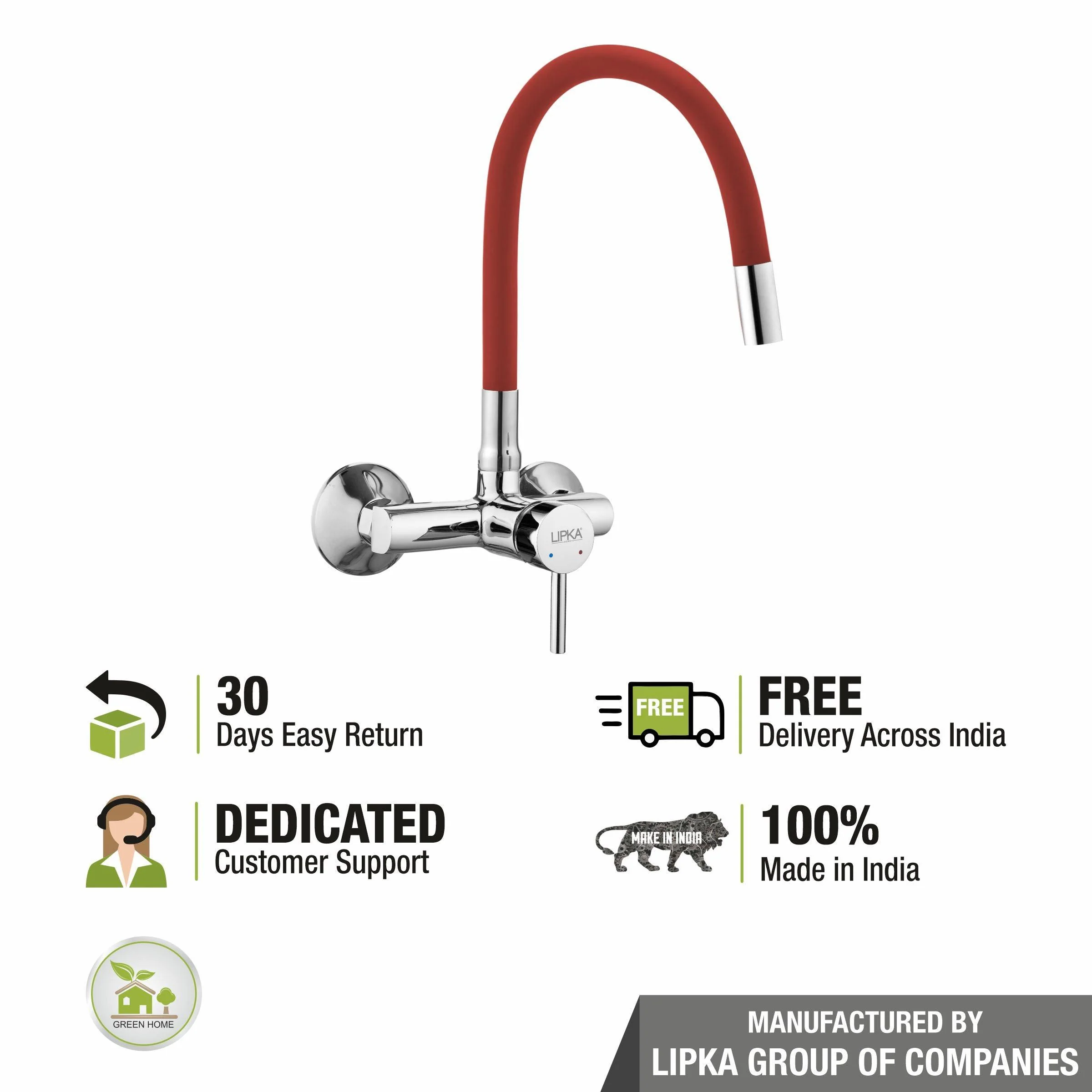 Kyron Single Lever Sink Mixer with Red Flexible Silicone Spout (20 Inches) - LIPKA - Image 6