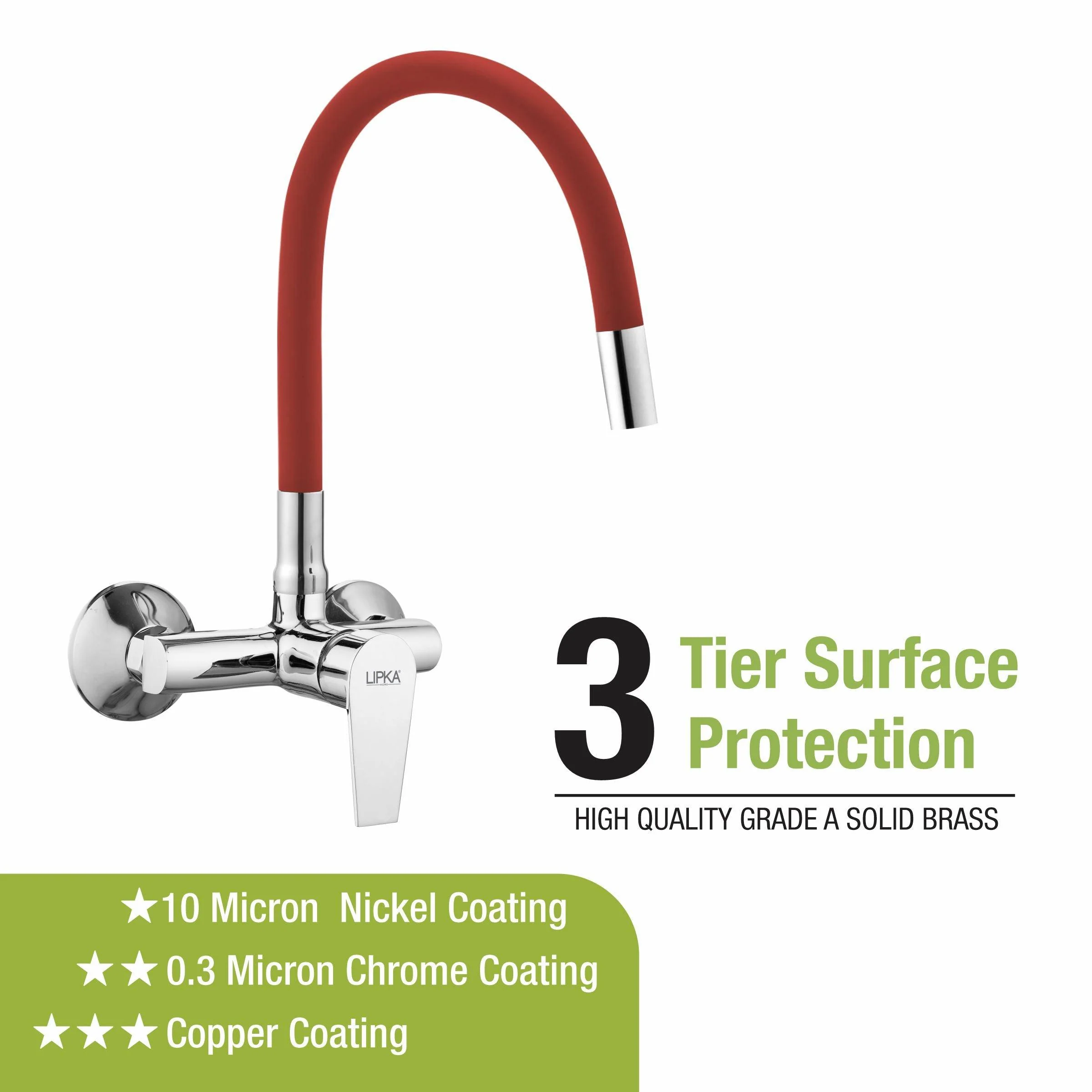 Victory Single Lever Sink Mixer with Red Flexible Silicone Spout (20 Inches) - LIPKA - Image 4