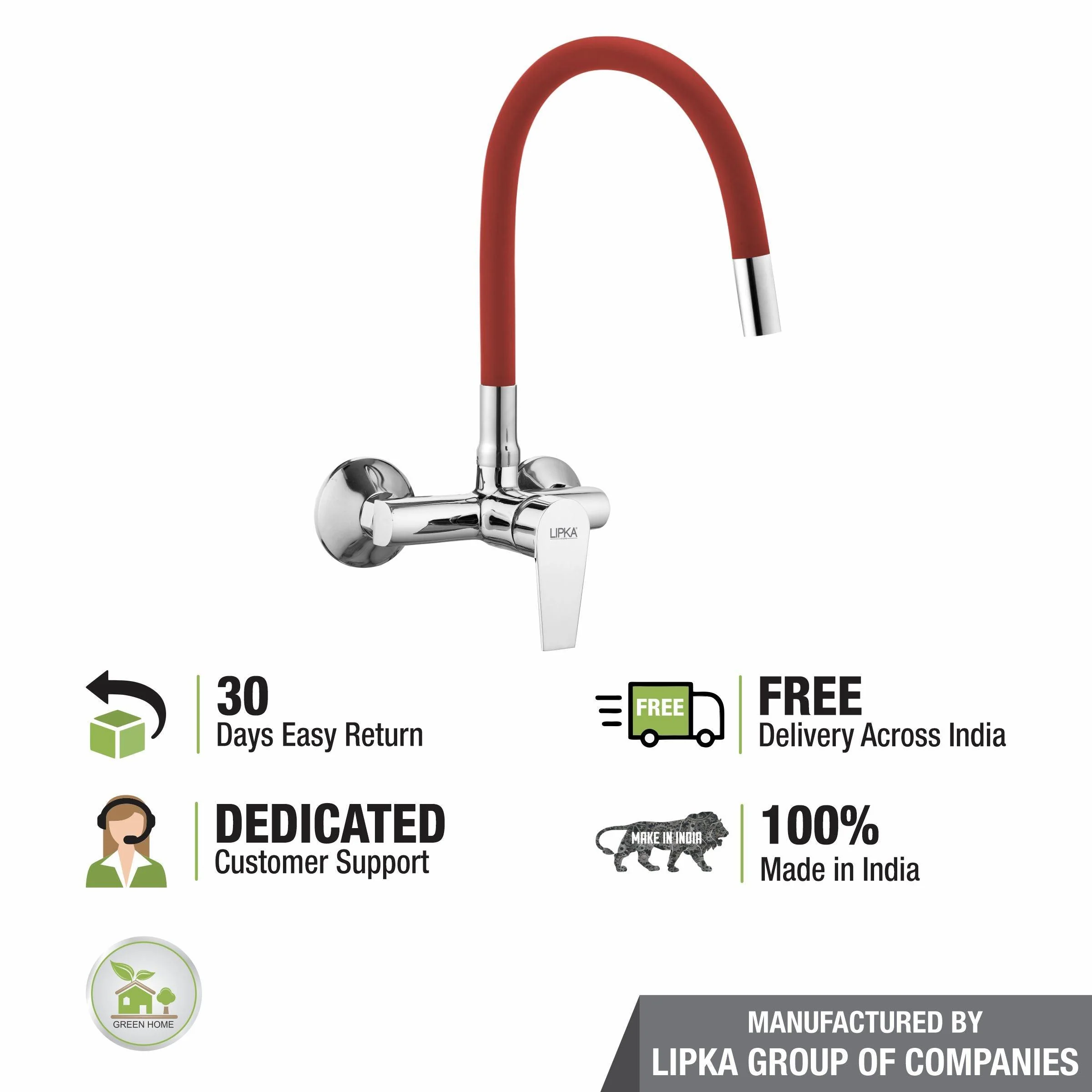 Victory Single Lever Sink Mixer with Red Flexible Silicone Spout (20 Inches) - LIPKA - Image 5