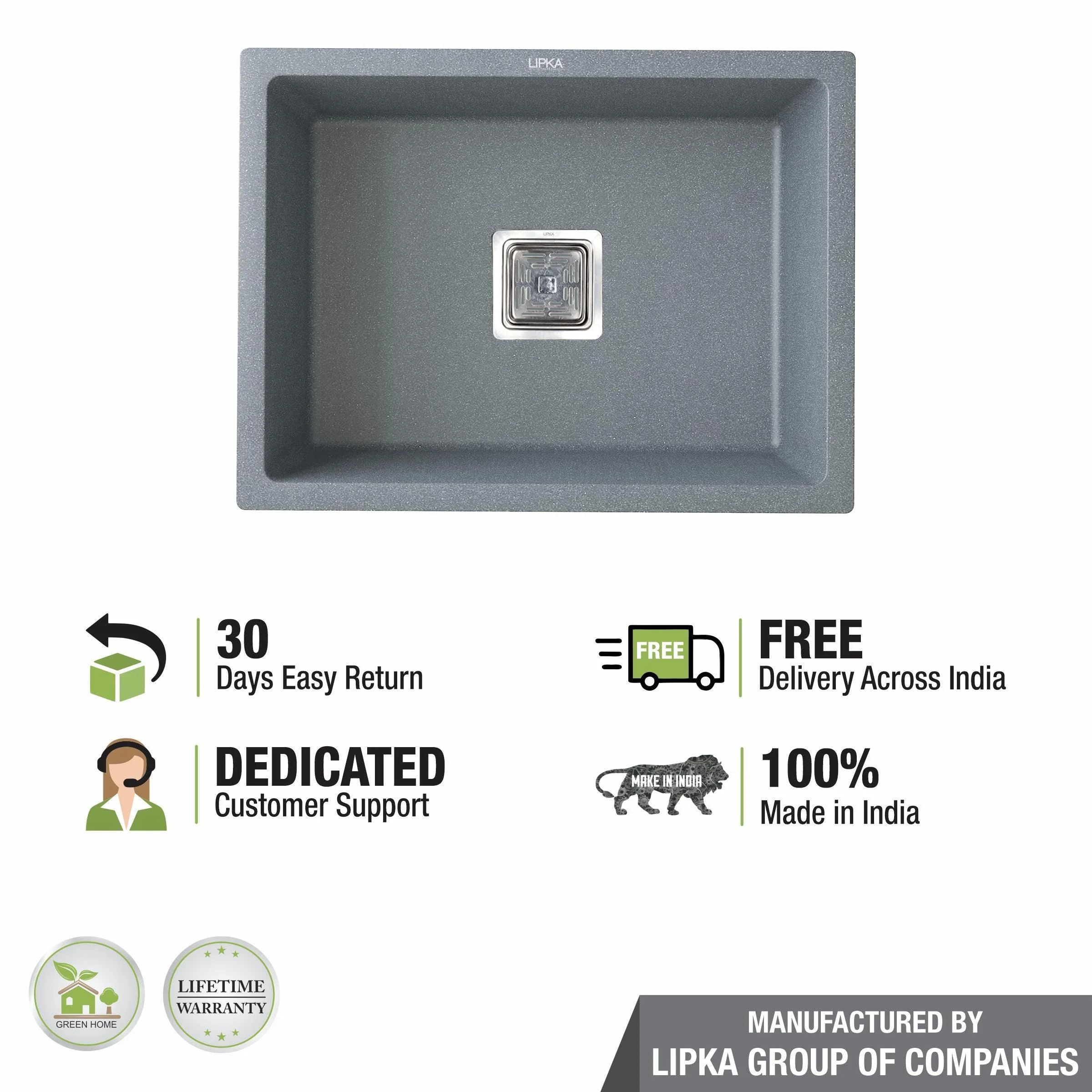 Smokey Grey Quartz Single Bowl Kitchen Sink (21 x 18 x 9 Inches) - LIPKA - Image 5
