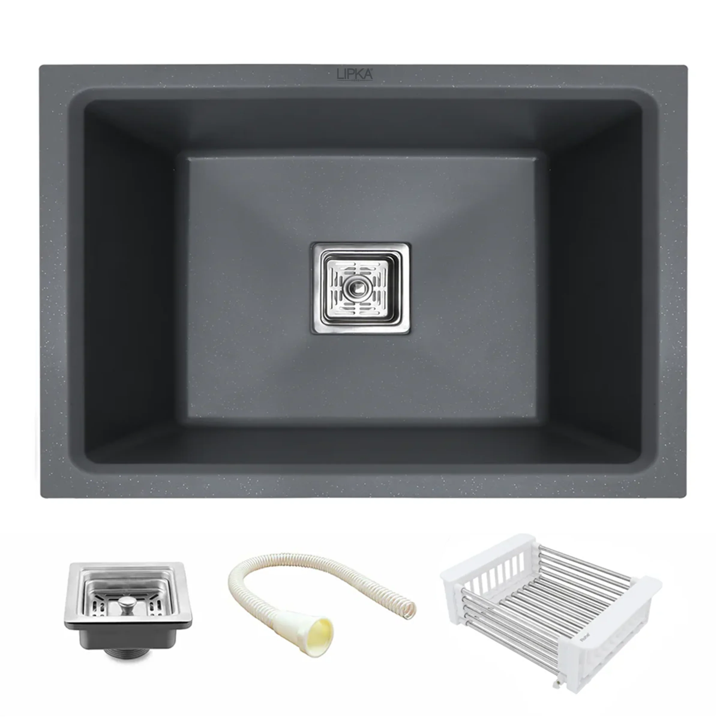 Smokey Grey Quartz Single Bowl Kitchen Sink (24 x 18 x 9 Inches) - LIPKA - Image 2