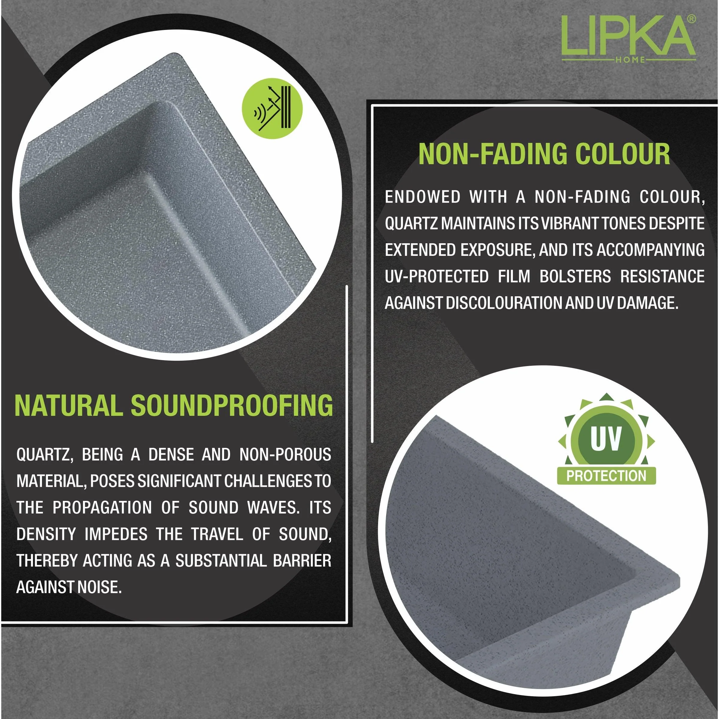 Smokey Grey Quartz Single Bowl Kitchen Sink (24 x 18 x 9 Inches) - LIPKA - Image 4