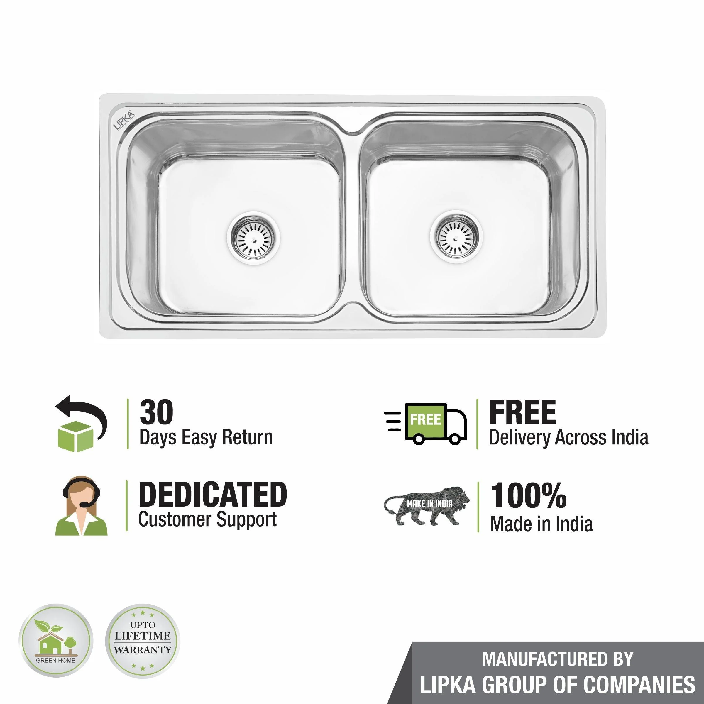 Square Double Bowl Kitchen Sink (32 x 20 x 8 Inches) - LIPKA - Image 6