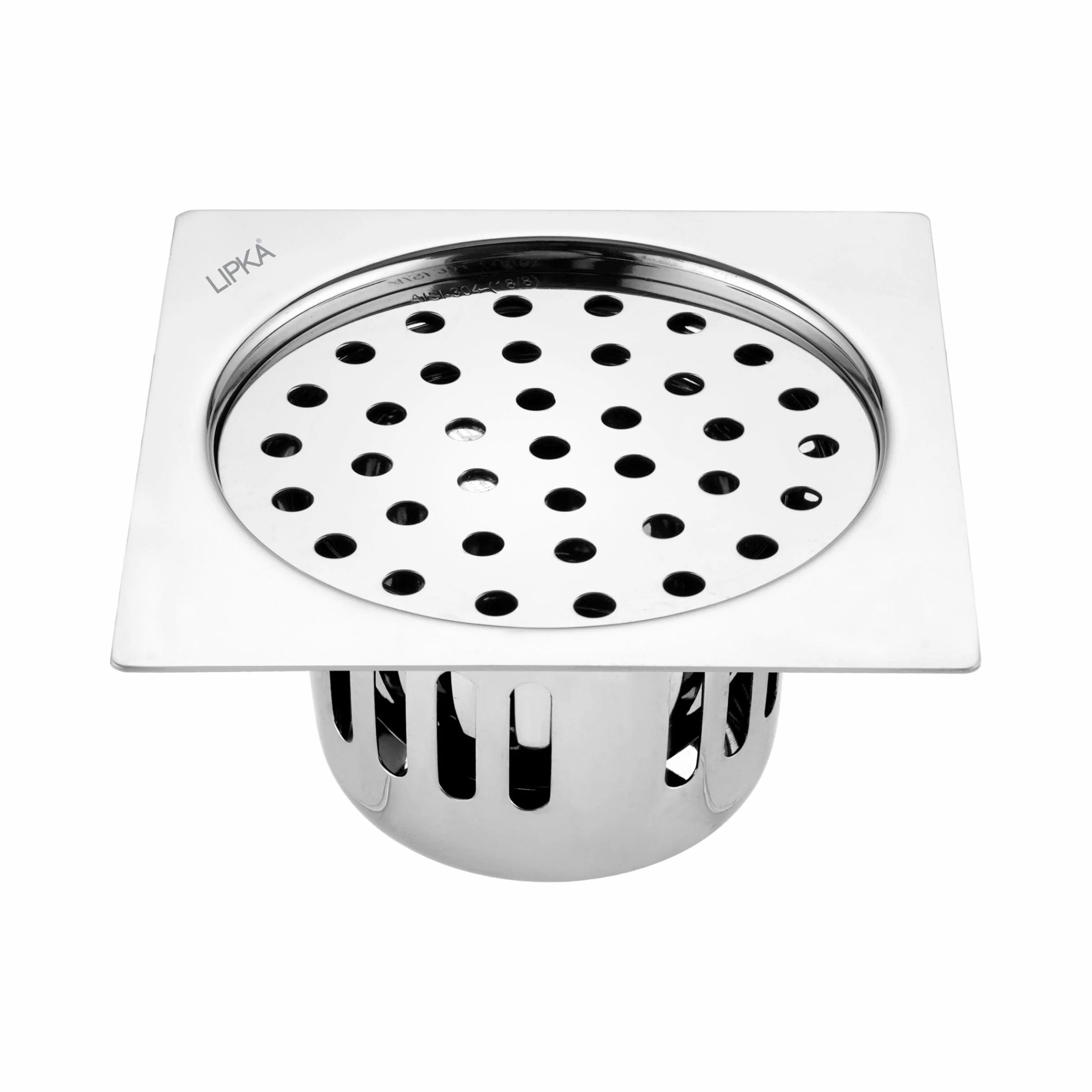 Square Flat Cut Floor Drain (5.5 x 5.5 Inches) with Cockroach Trap - LIPKA