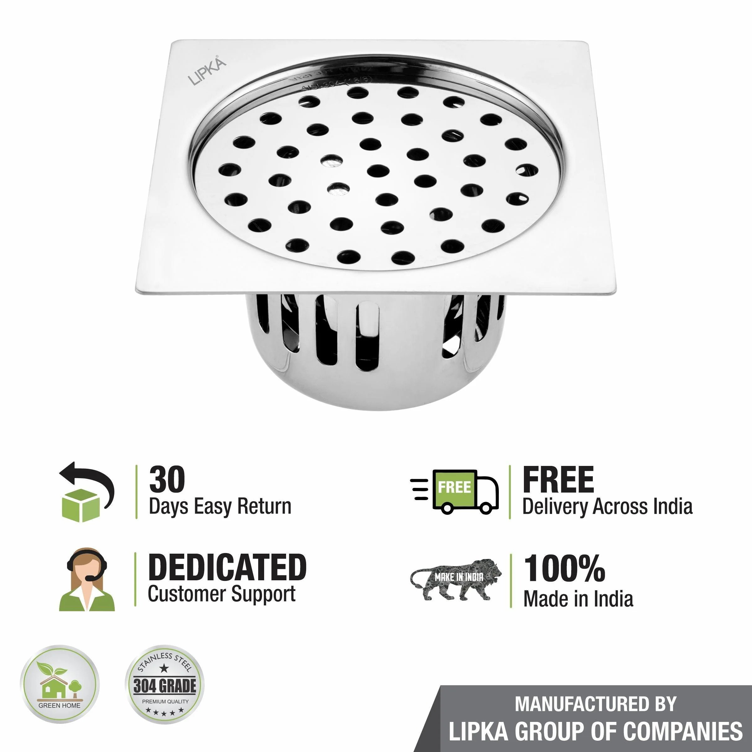Square Flat Cut Floor Drain (5.5 x 5.5 Inches) with Cockroach Trap - LIPKA - Image 5