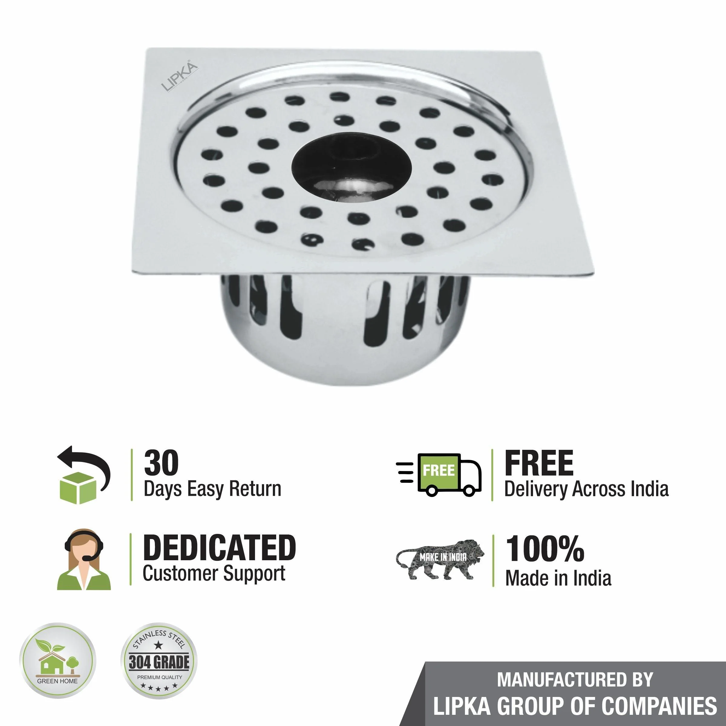 Square Flat Cut Floor Drain (5.5 x 5.5 Inches) with Hole and Cockroach Trap - LIPKA - Image 5