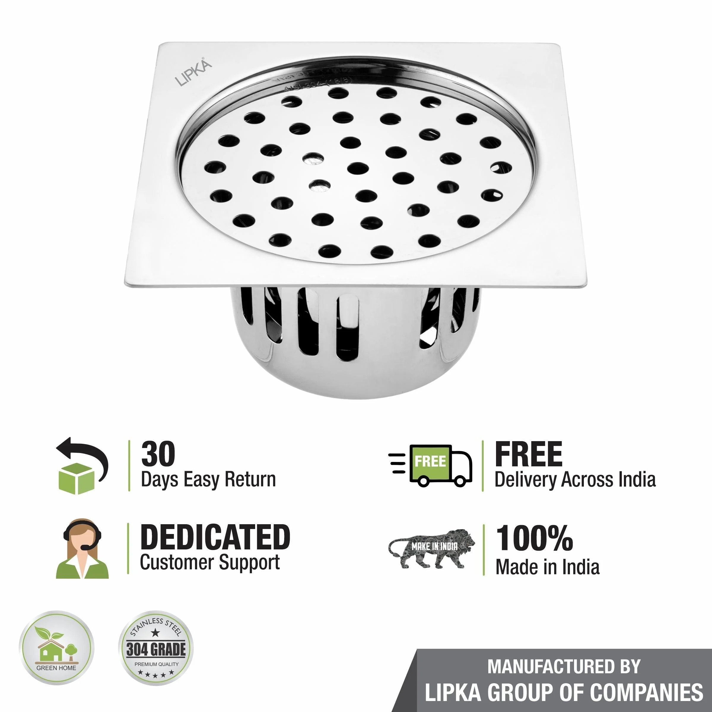 Square Flat Cut Floor Drain (5 x 5 Inches) with Cockroach Trap - LIPKA - Image 5