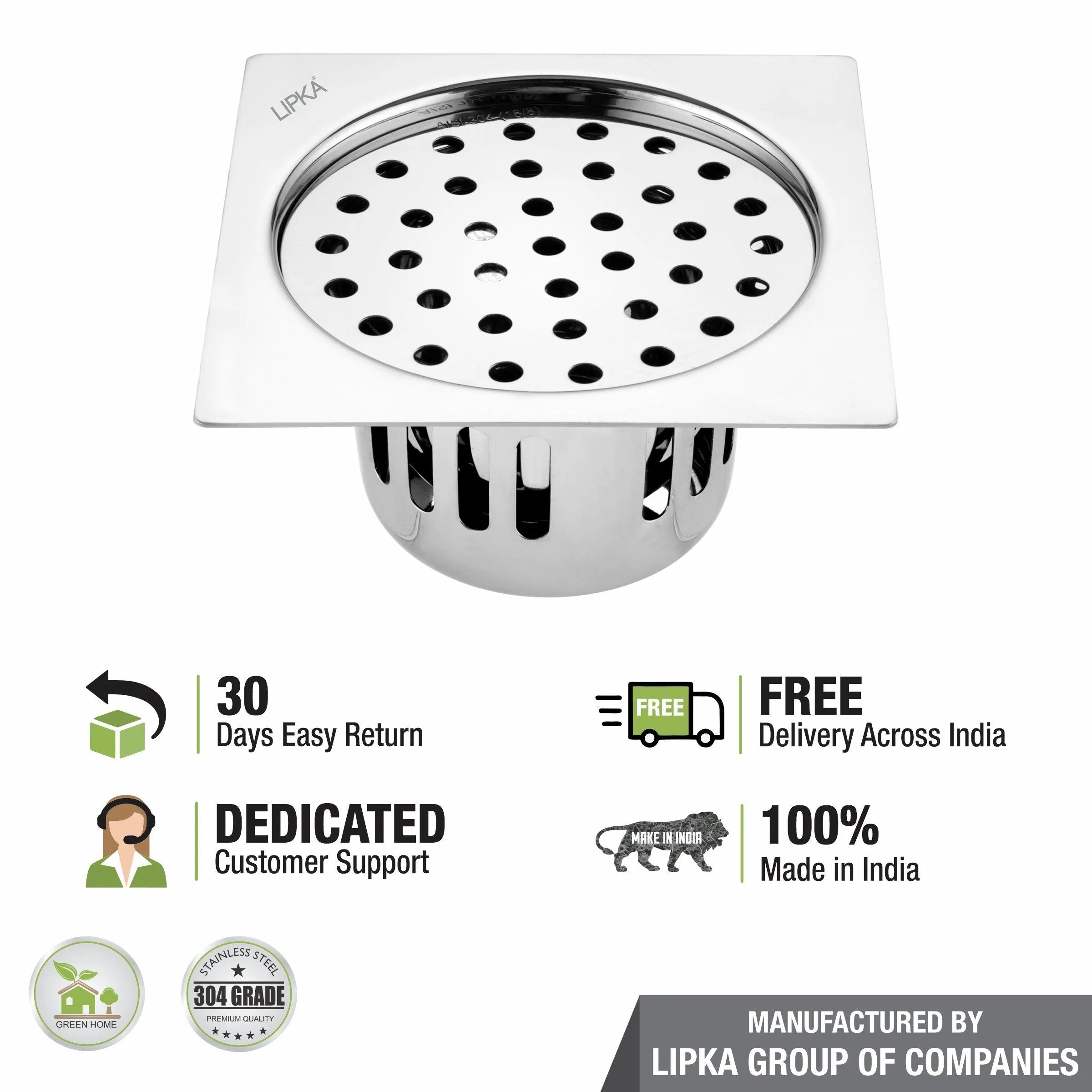 Square Flat Cut Floor Drain (6 x 6 Inches) with Cockroach Trap - LIPKA - Image 5
