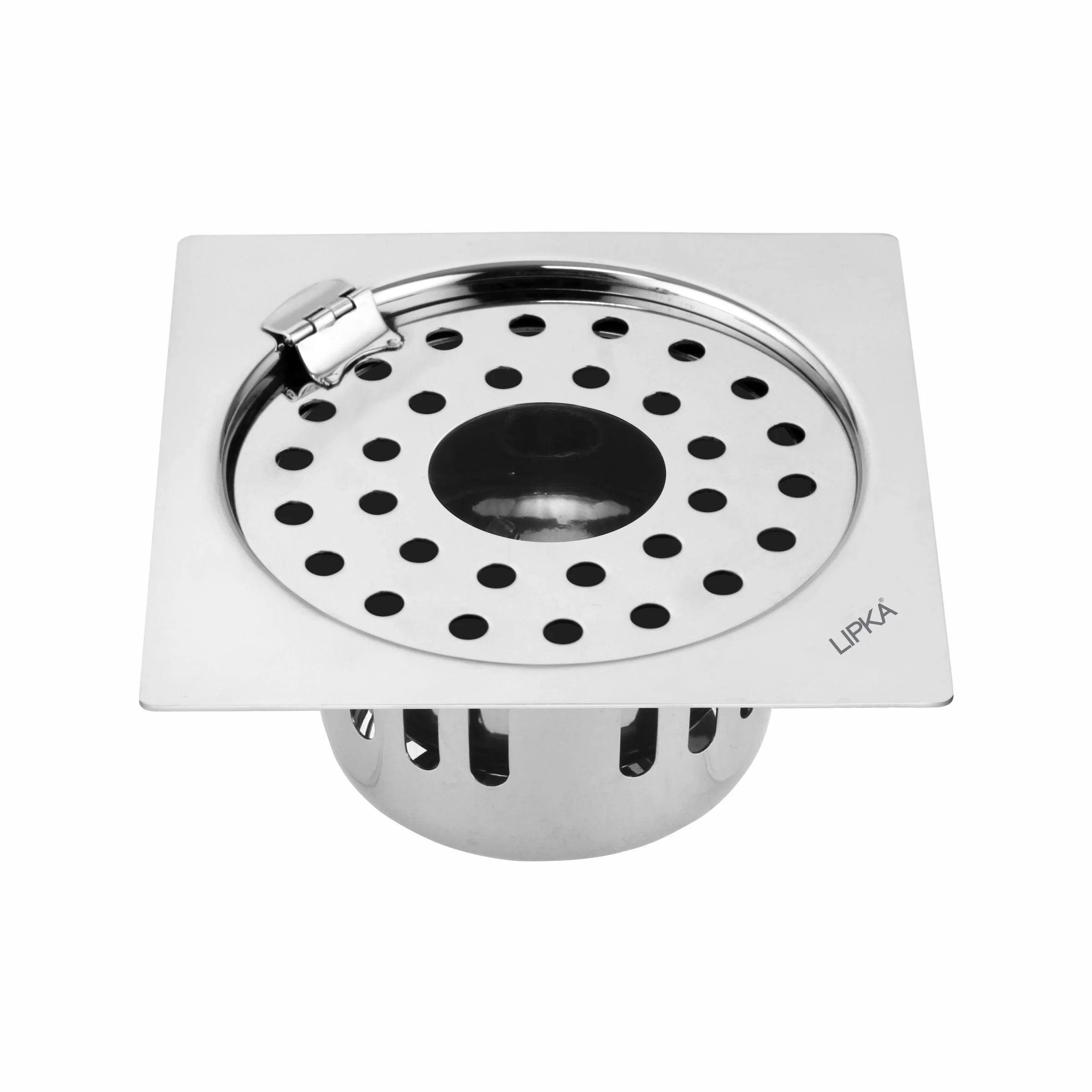 Square Flat Cut Floor Drain (6 x 6 Inches) with Hinge, Hole and Cockroach Trap - LIPKA