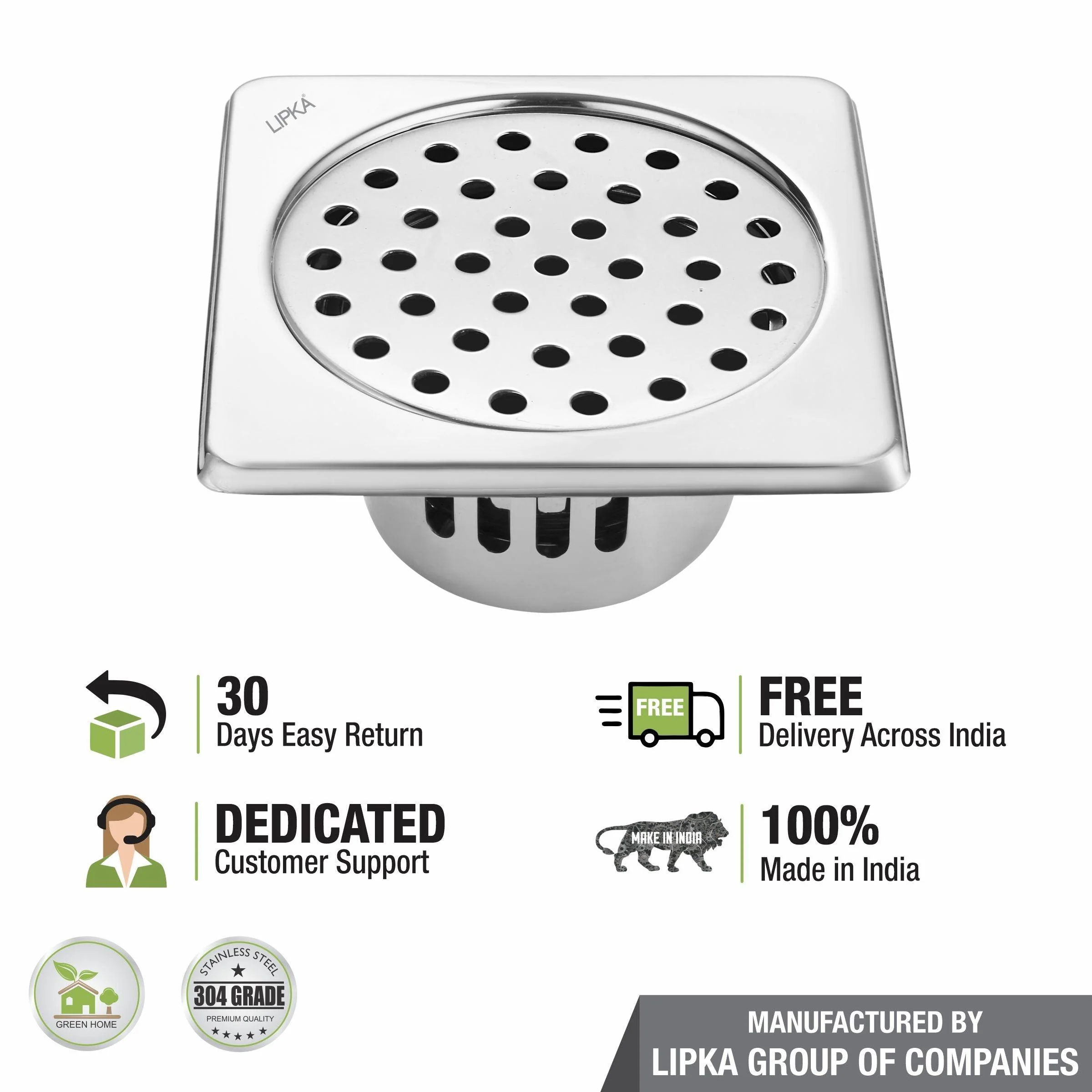 Square Floor Drain (5 x 5 Inches) with Cockroach Trap - LIPKA - Image 5