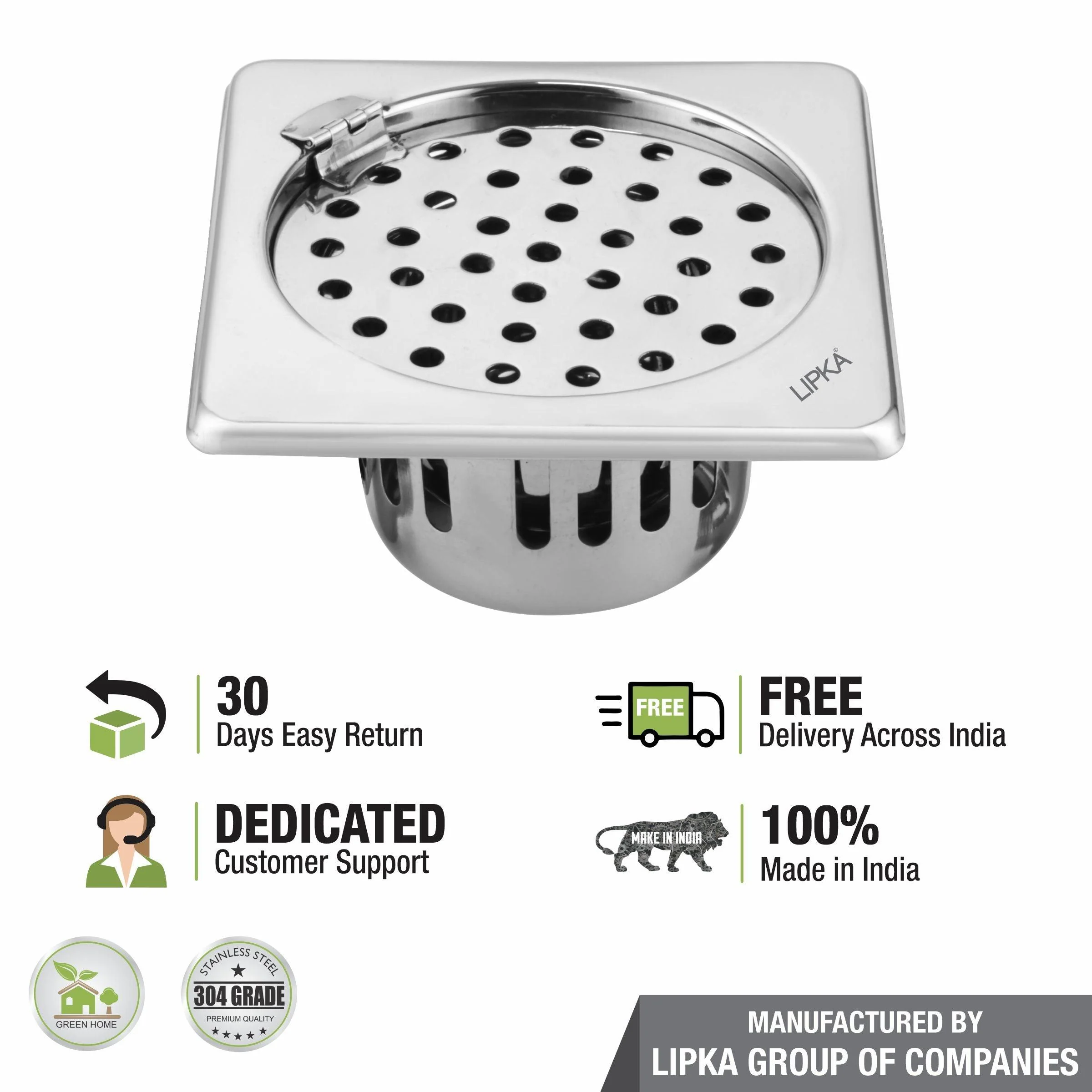 Square Floor Drain (6 x 6 Inches) with Hinge and Cockroach Trap - LIPKA - Image 5