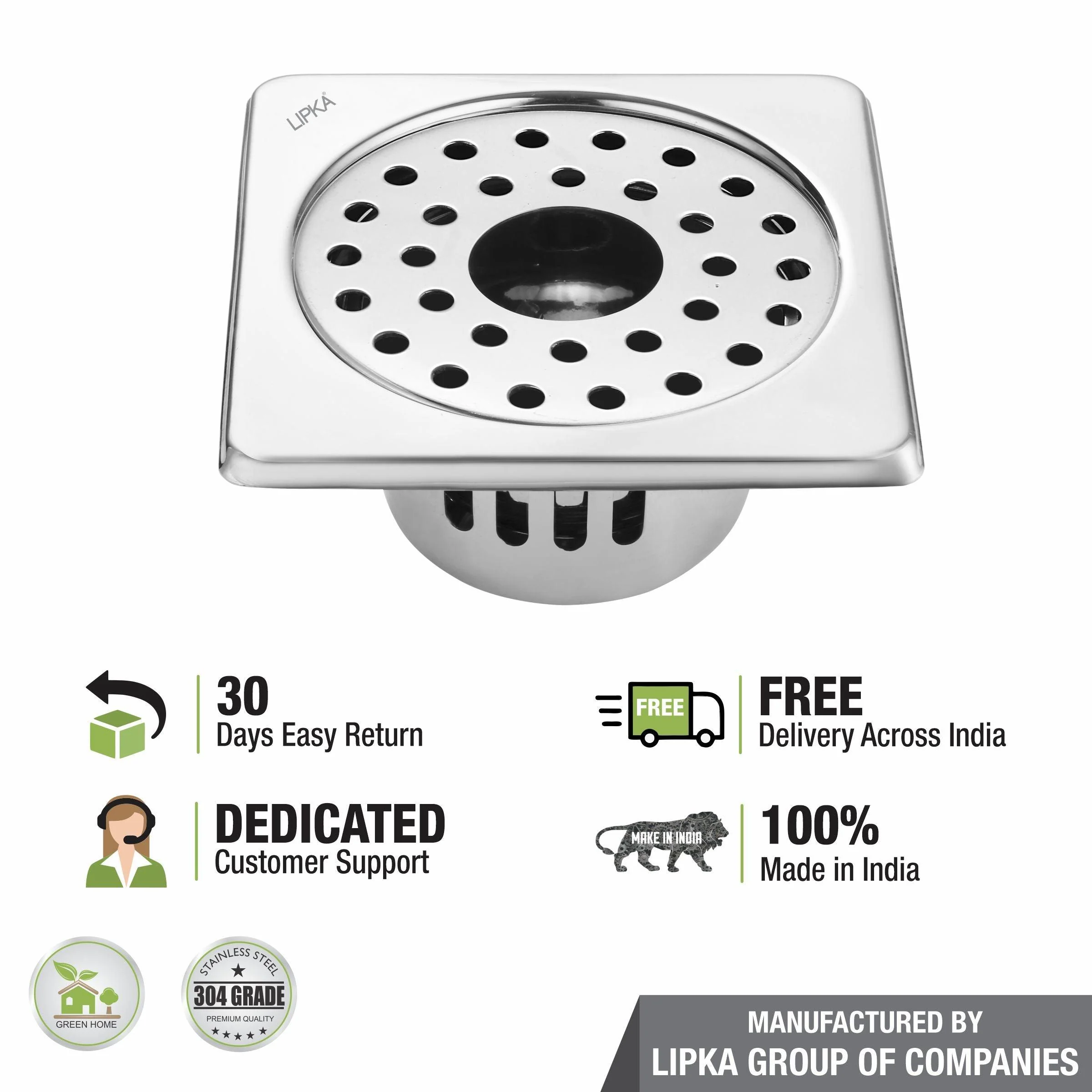 Square Floor Drain (6 x 6 Inches) with Hole and Cockroach Trap - LIPKA - Image 5
