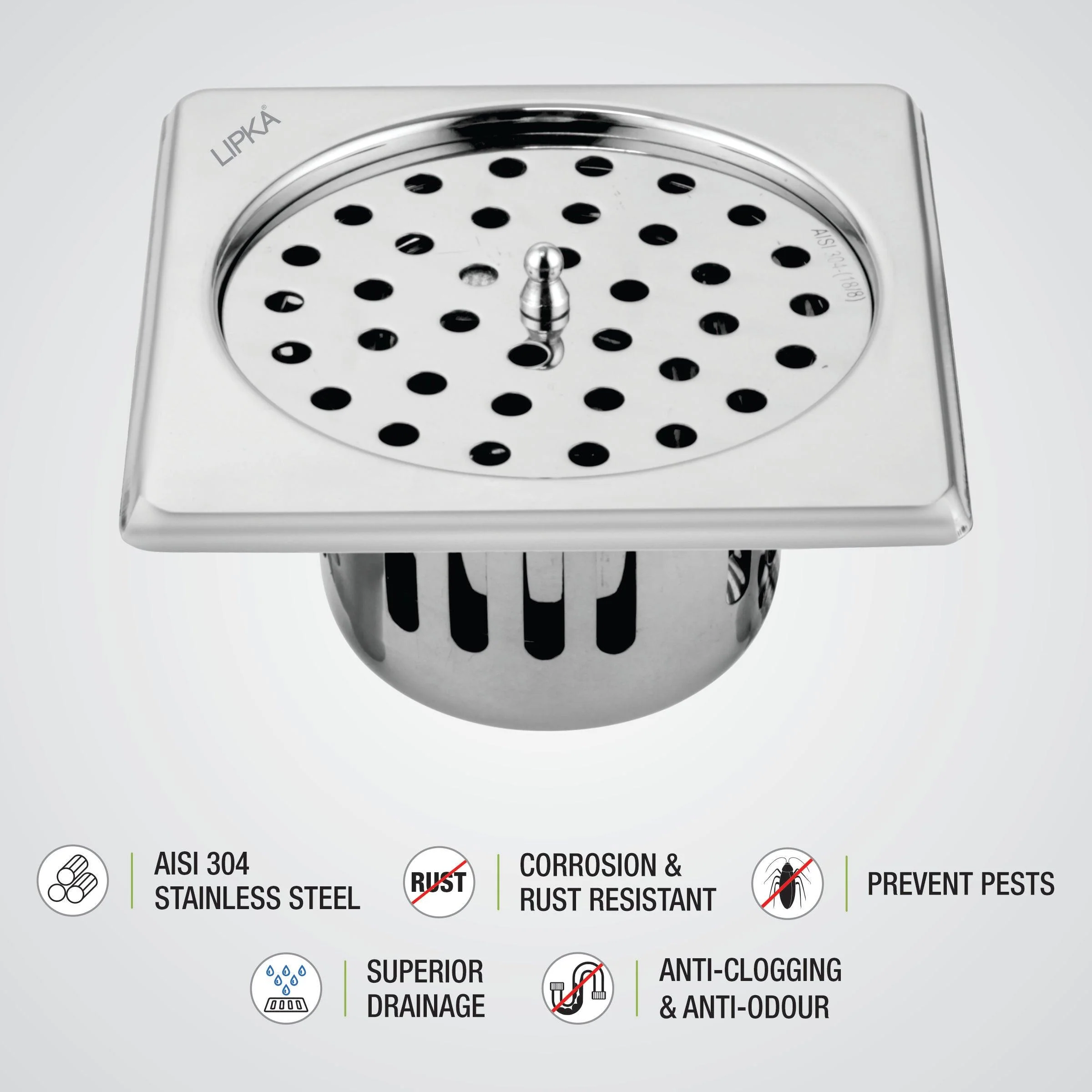Square Floor Drain (6 x 6 Inches) with Lid and Cockroach Trap - LIPKA - Image 3