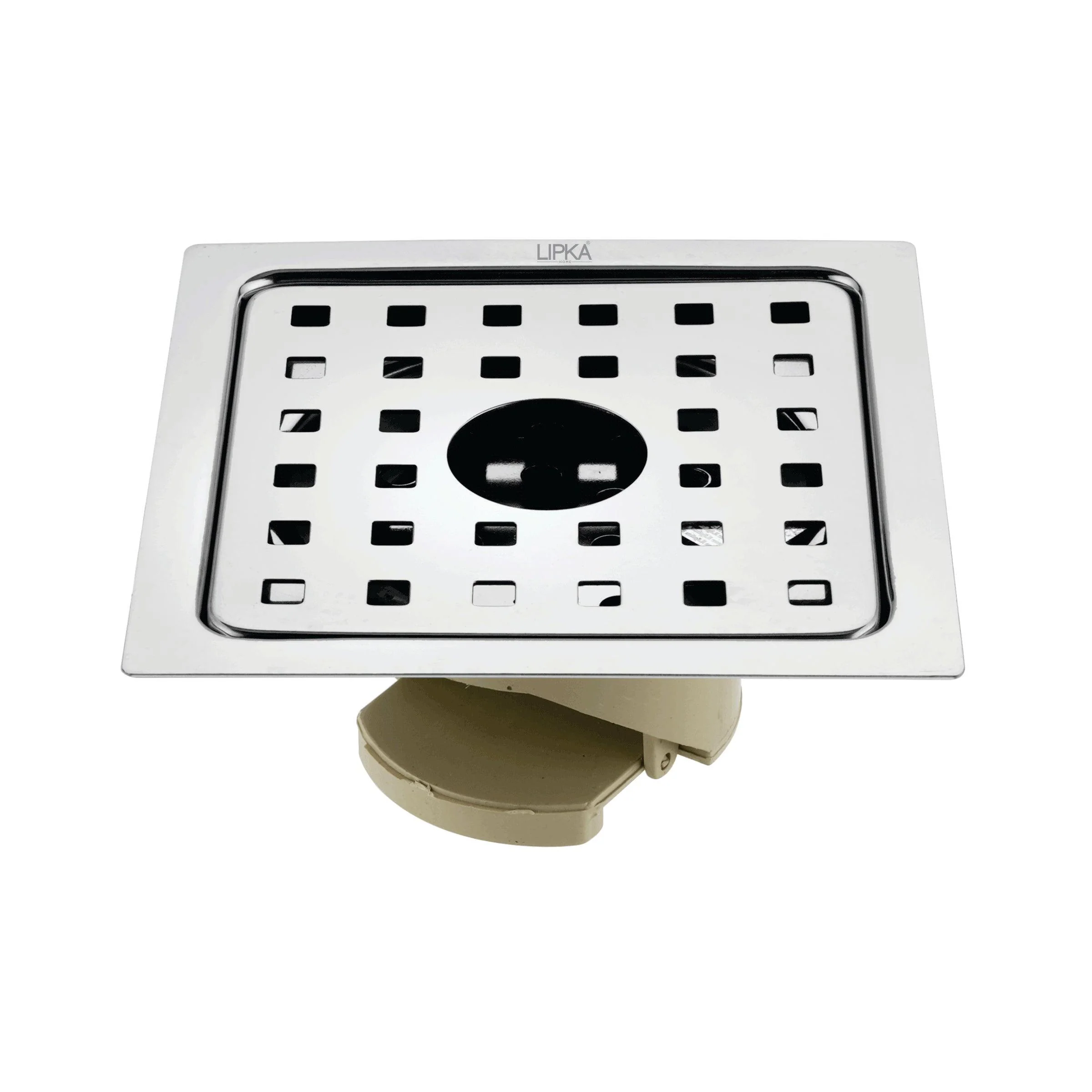 Square Jal Floor Drain (5 x 5 Inches) with Hole and Wide PVC Cockroach Trap - LIPKA
