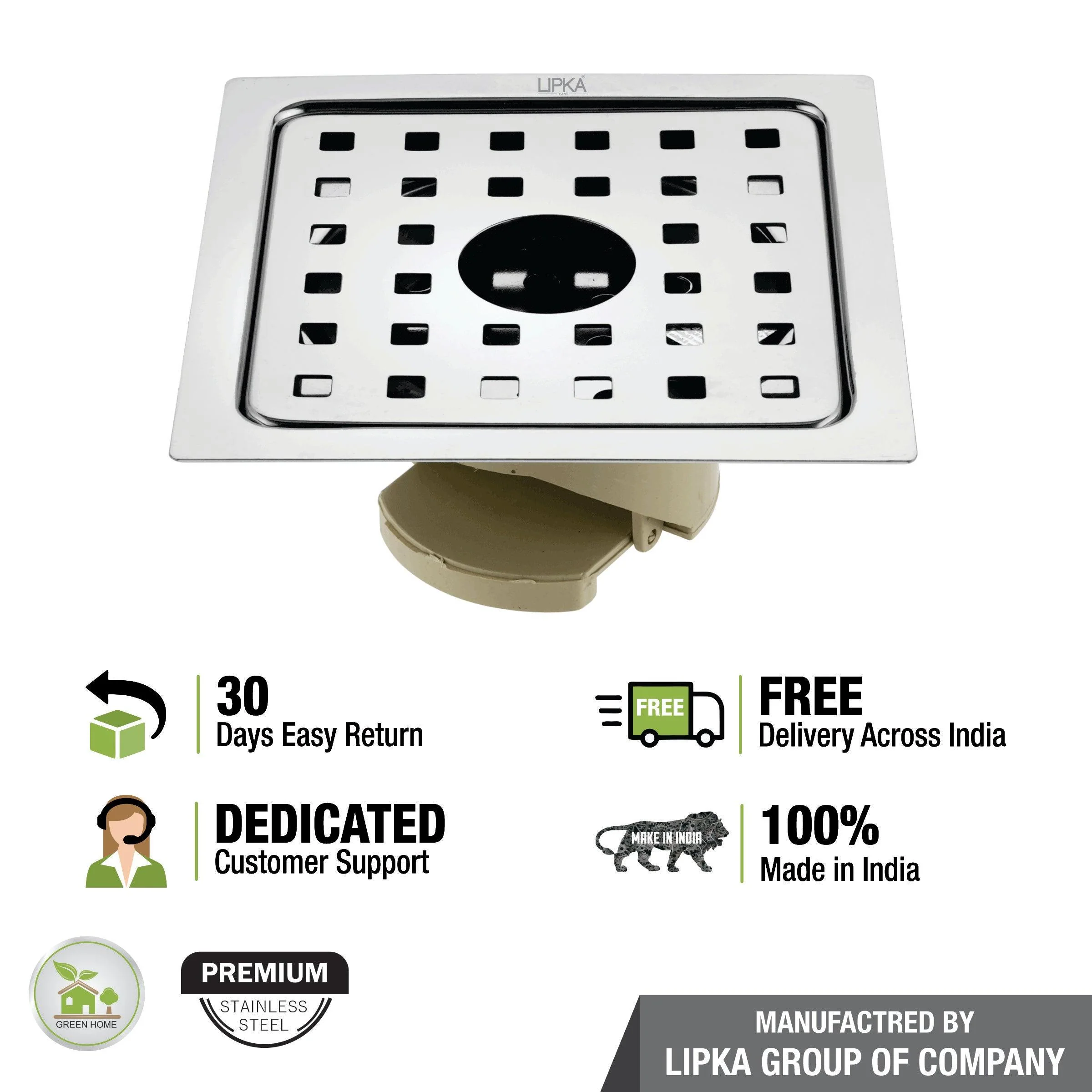 Square Jal Floor Drain (5 x 5 Inches) with Hole and Wide PVC Cockroach Trap - LIPKA - Image 4