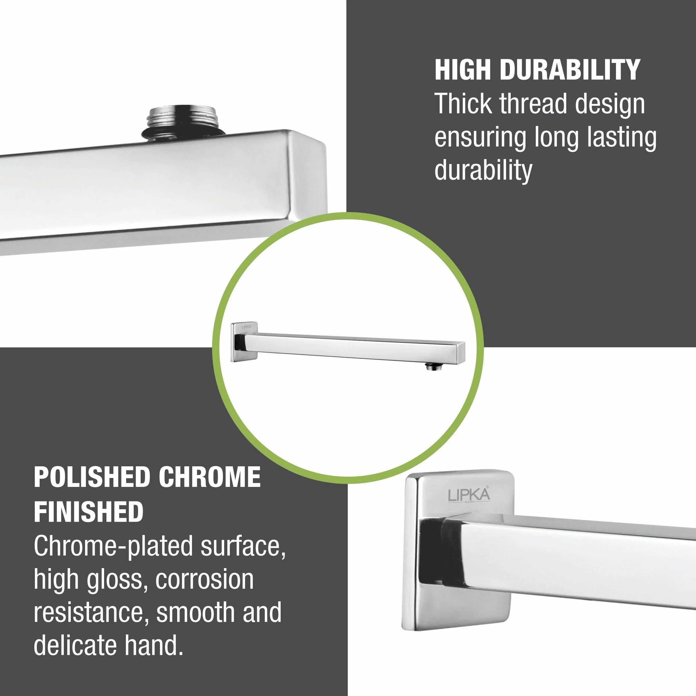 Square Shower Arm (15 Inches) - LIPKA - Image 3