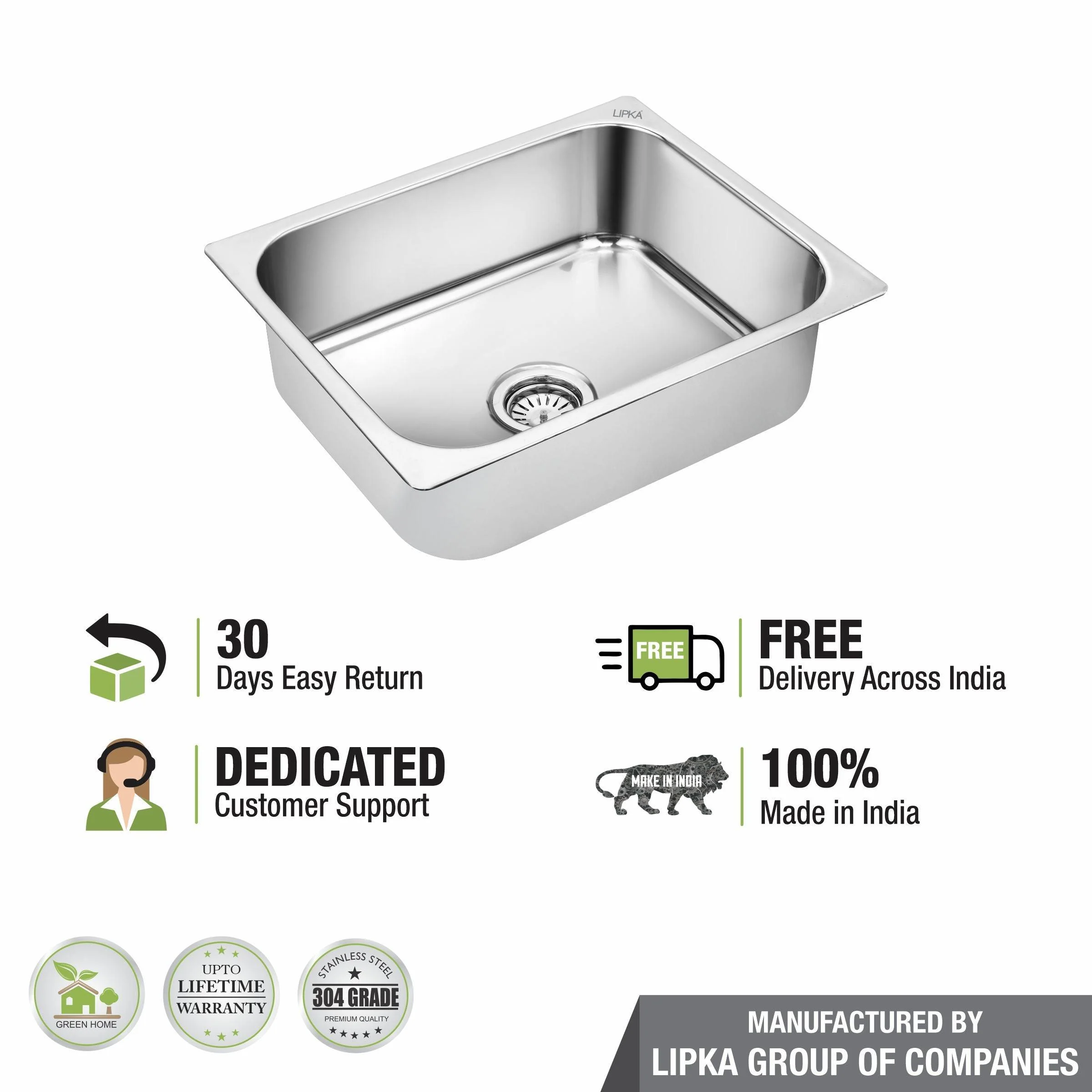 Square Single Bowl 304-Grade Kitchen Sink (21 x 18 x 8 Inches) - LIPKA - Image 5