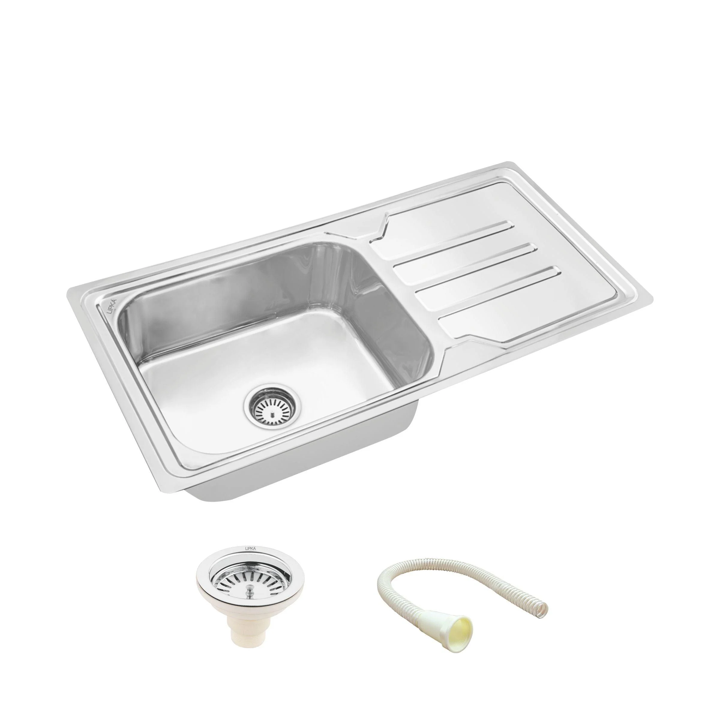Square Single Bowl 304-Grade Kitchen Sink with Drainboard (42 x 20 x 9 Inches) - LIPKA - Image 2