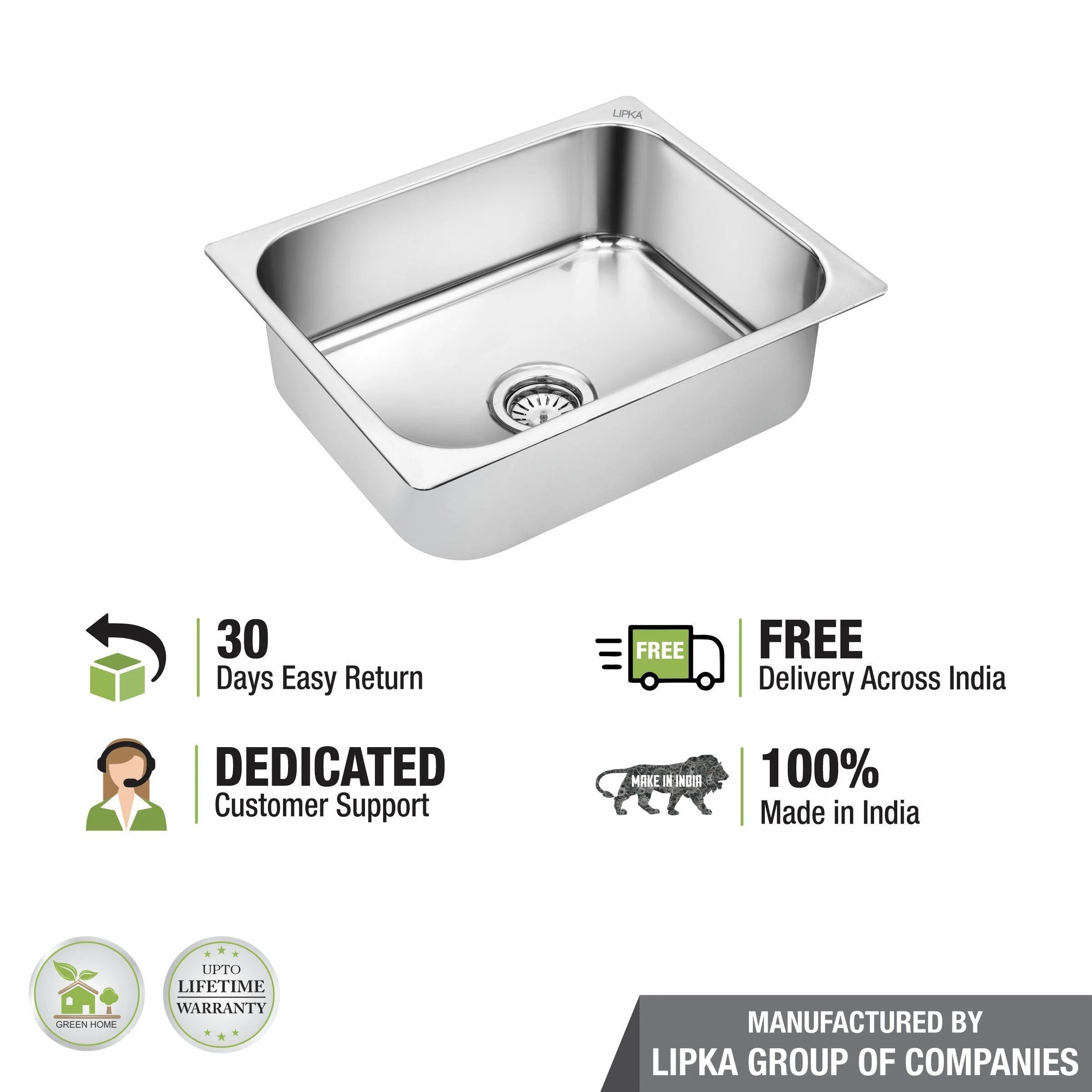 Square Single Bowl Kitchen Sink (27 x 21 x 9 Inches) - LIPKA - Image 6