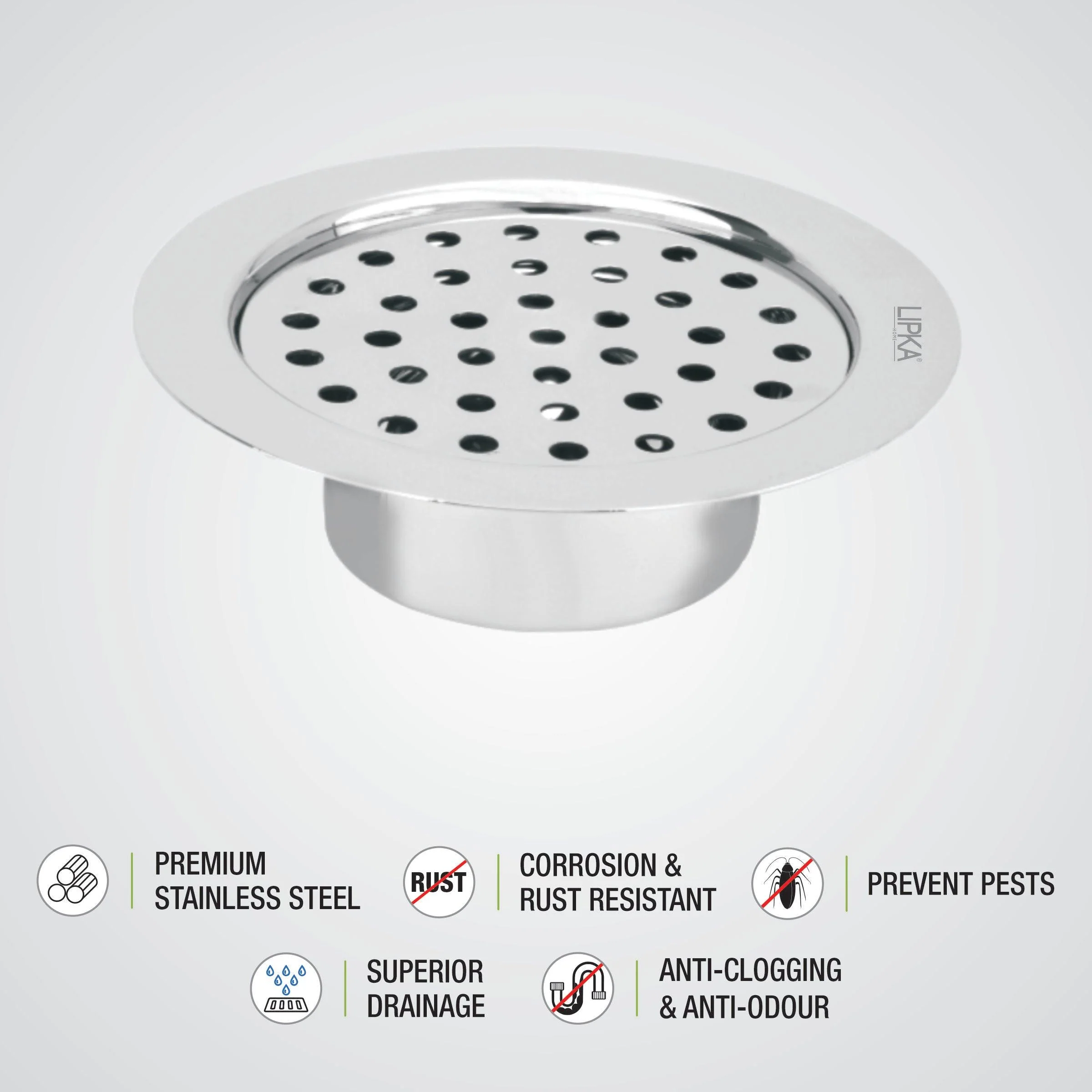 Super Sleek Round Flat Cut Floor Drain (5 Inches) with Cockroach Trap - LIPKA - Image 3