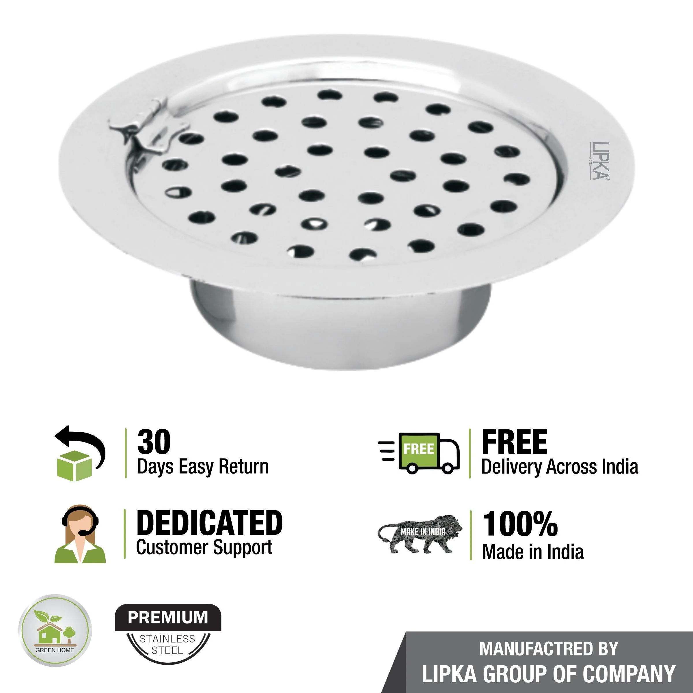 Super Sleek Round Flat Cut Floor Drain (5 Inches) with Hinge and Cockroach Trap - LIPKA - Image 4