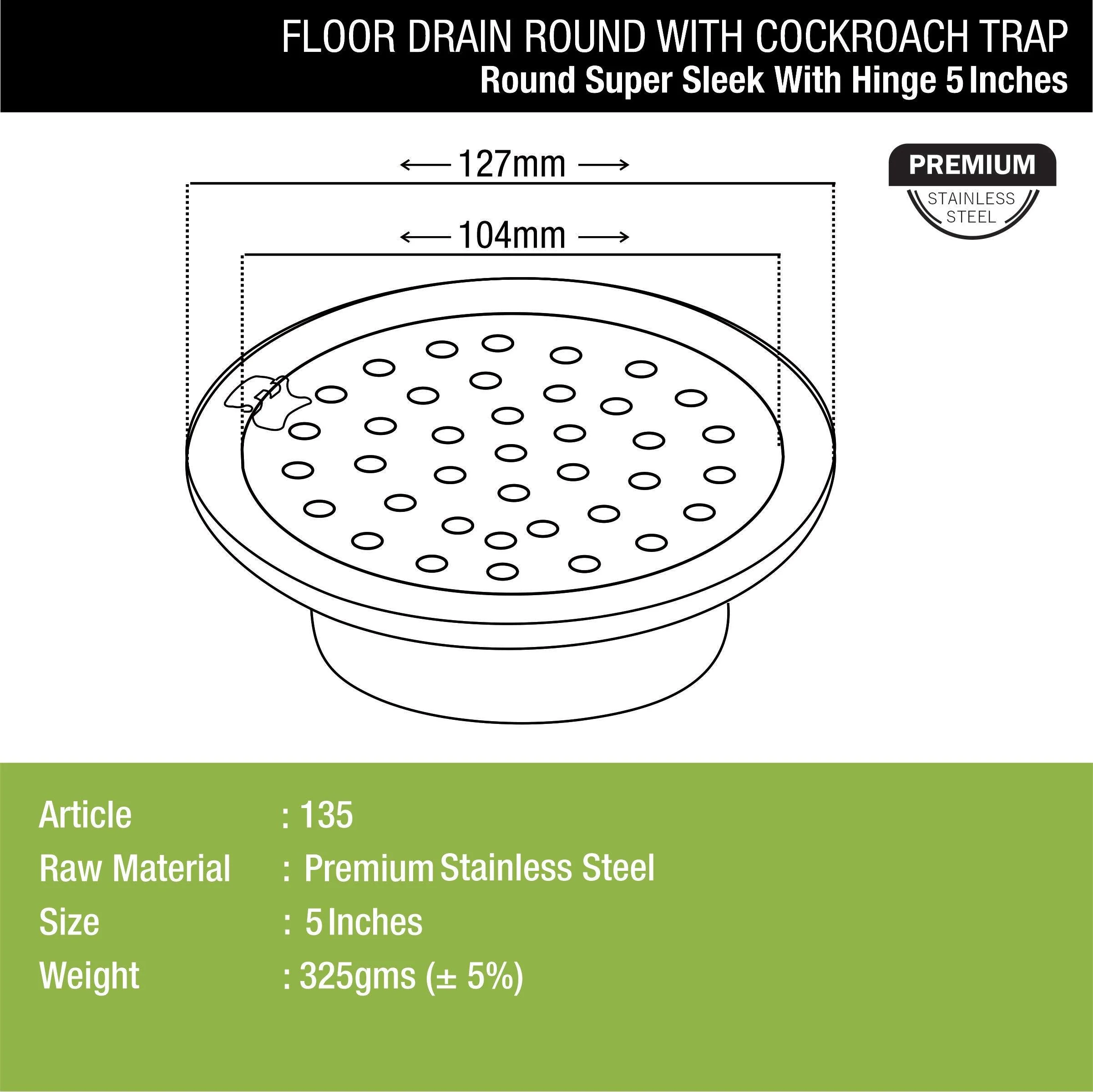 Super Sleek Round Floor Drain (5 inches) with Hinge and Cockroach Trap - LIPKA - Image 2