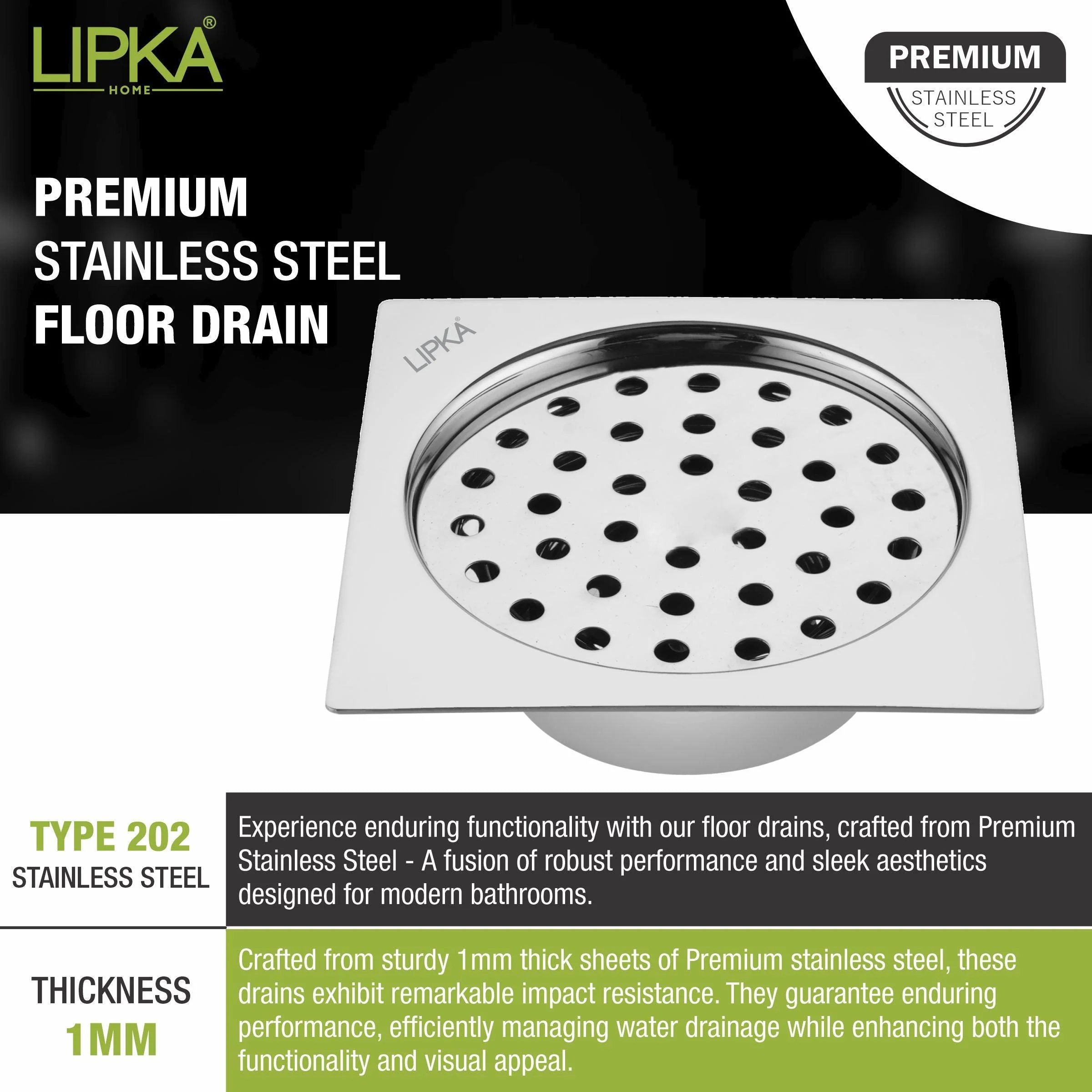 Super Sleek Square Flat Cut Floor Drain (5 x 5 Inches) with Cockroach Trap - LIPKA - Image 3