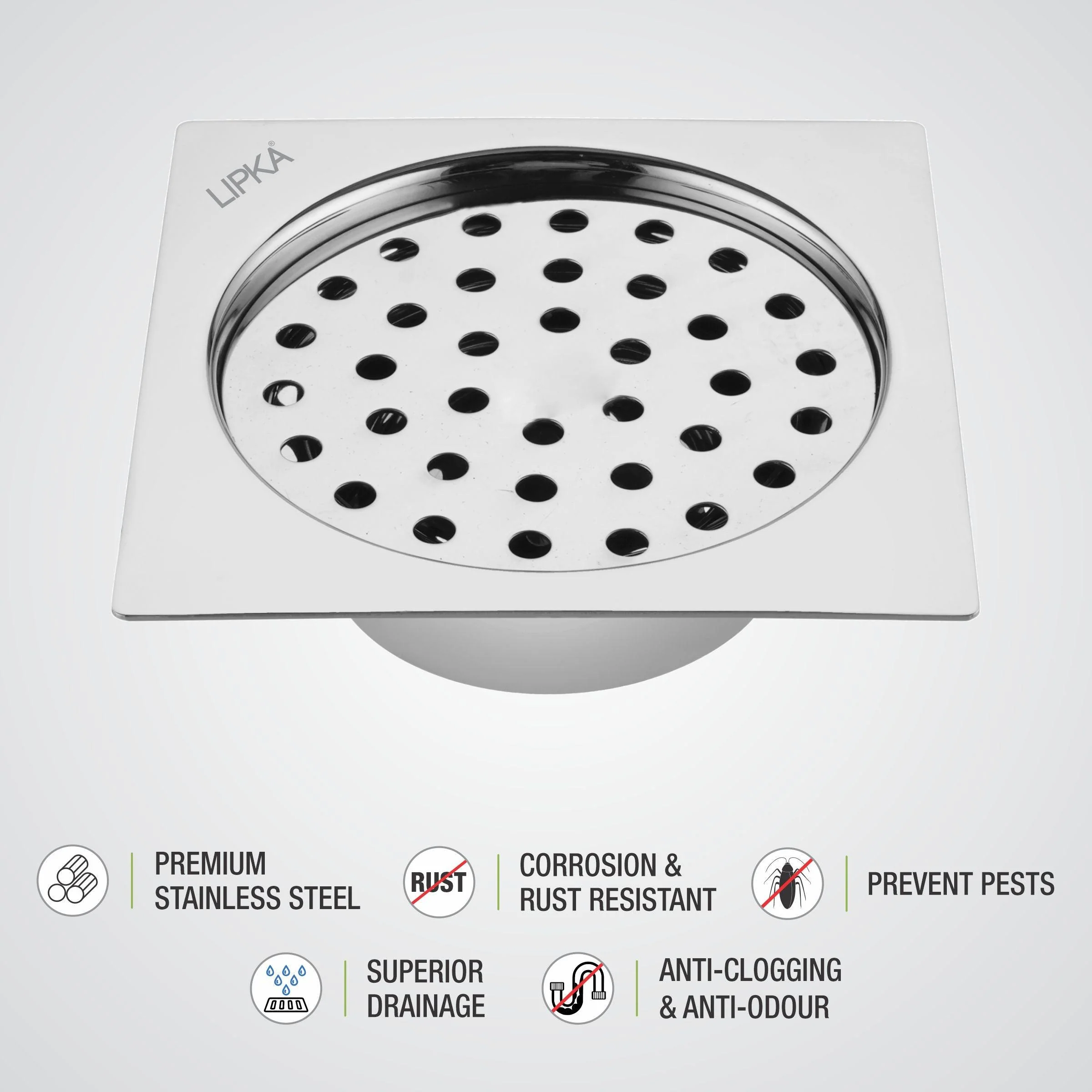 Super Sleek Square Flat Cut Floor Drain (5 x 5 Inches) with Cockroach Trap - LIPKA - Image 5
