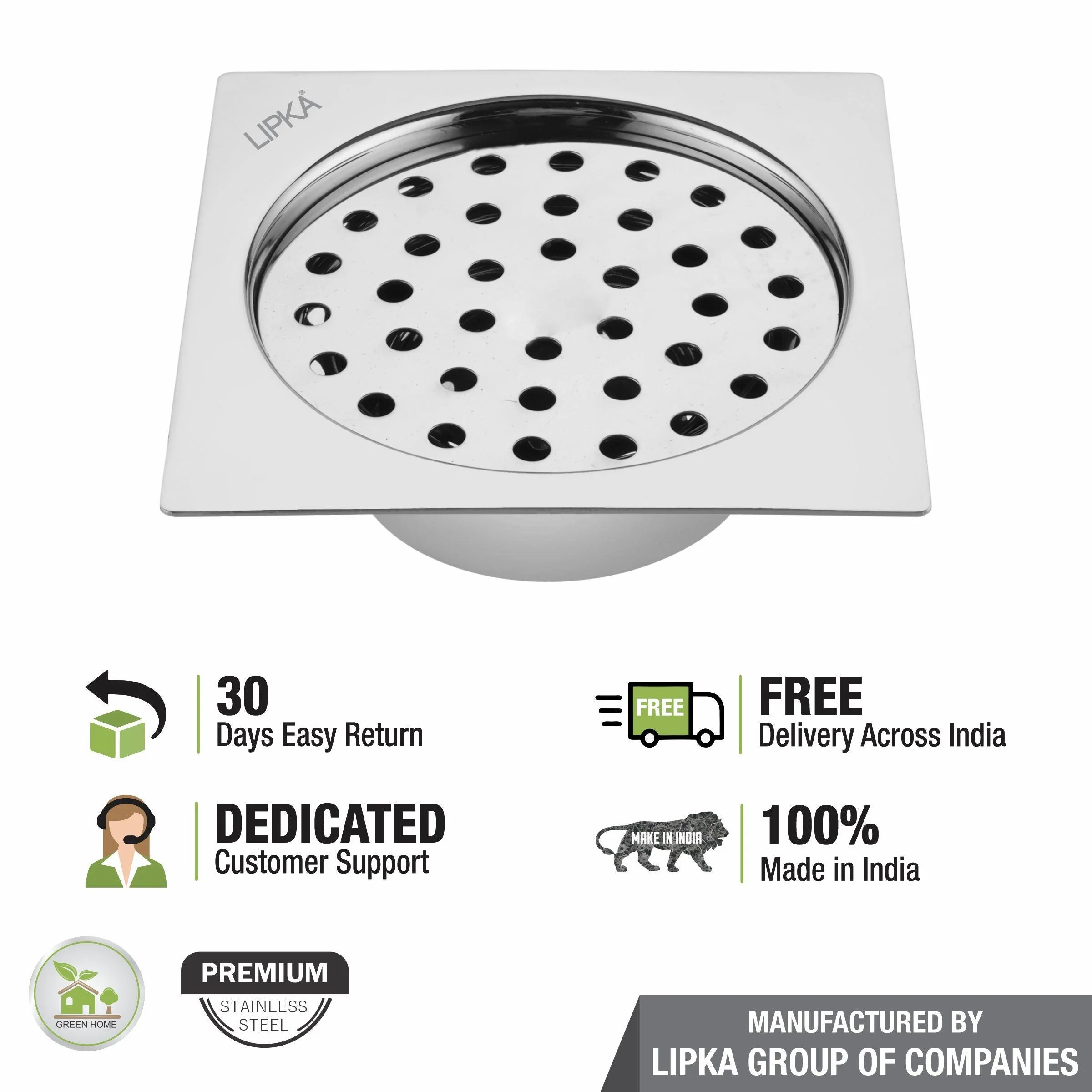 Super Sleek Square Flat Cut Floor Drain (5 x 5 Inches) with Cockroach Trap - LIPKA - Image 6