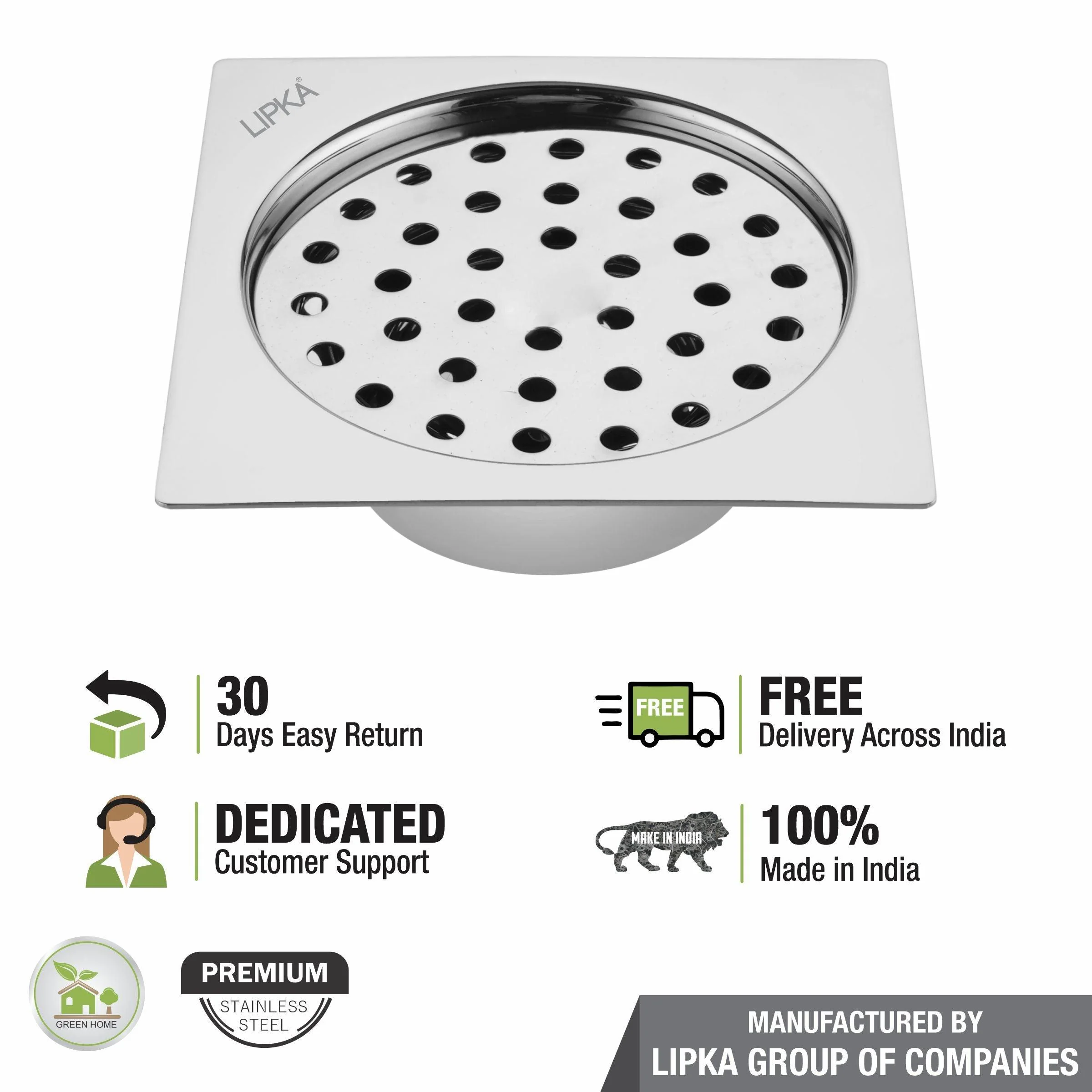 Super Sleek Square Flat Cut Floor Drain (6 x 6 Inches) with Cockroach Trap - LIPKA - Image 4