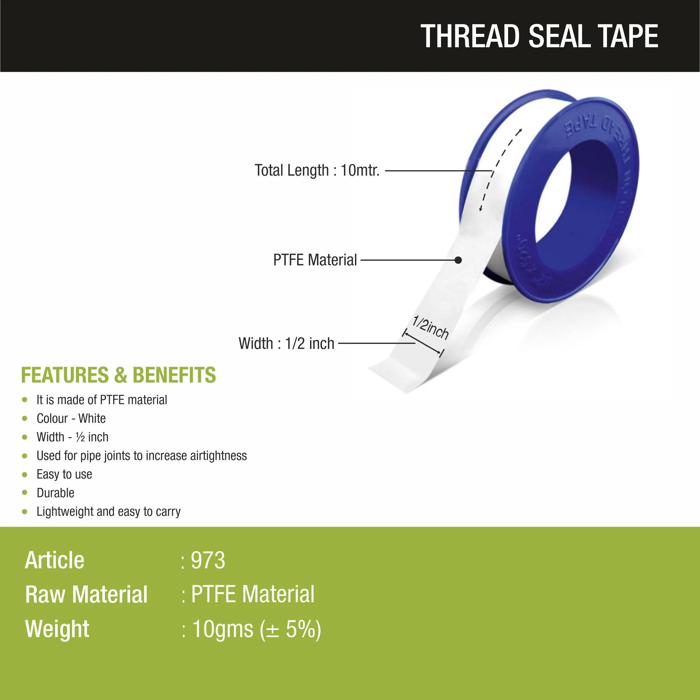 Thread Seal PTFE Tape (Pack of 10 )- LIPKA - Image 2