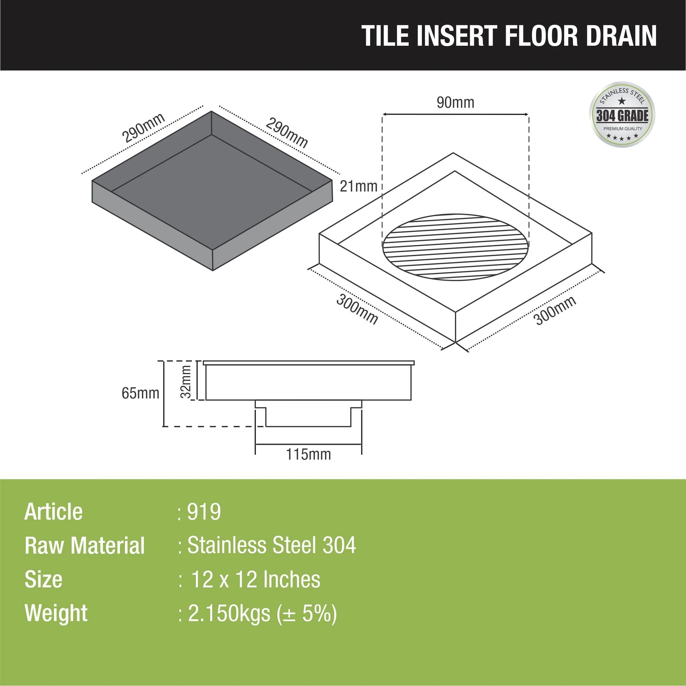 Tile Insert Floor Drain (12 x 12 Inches) - LIPKA - Image 2