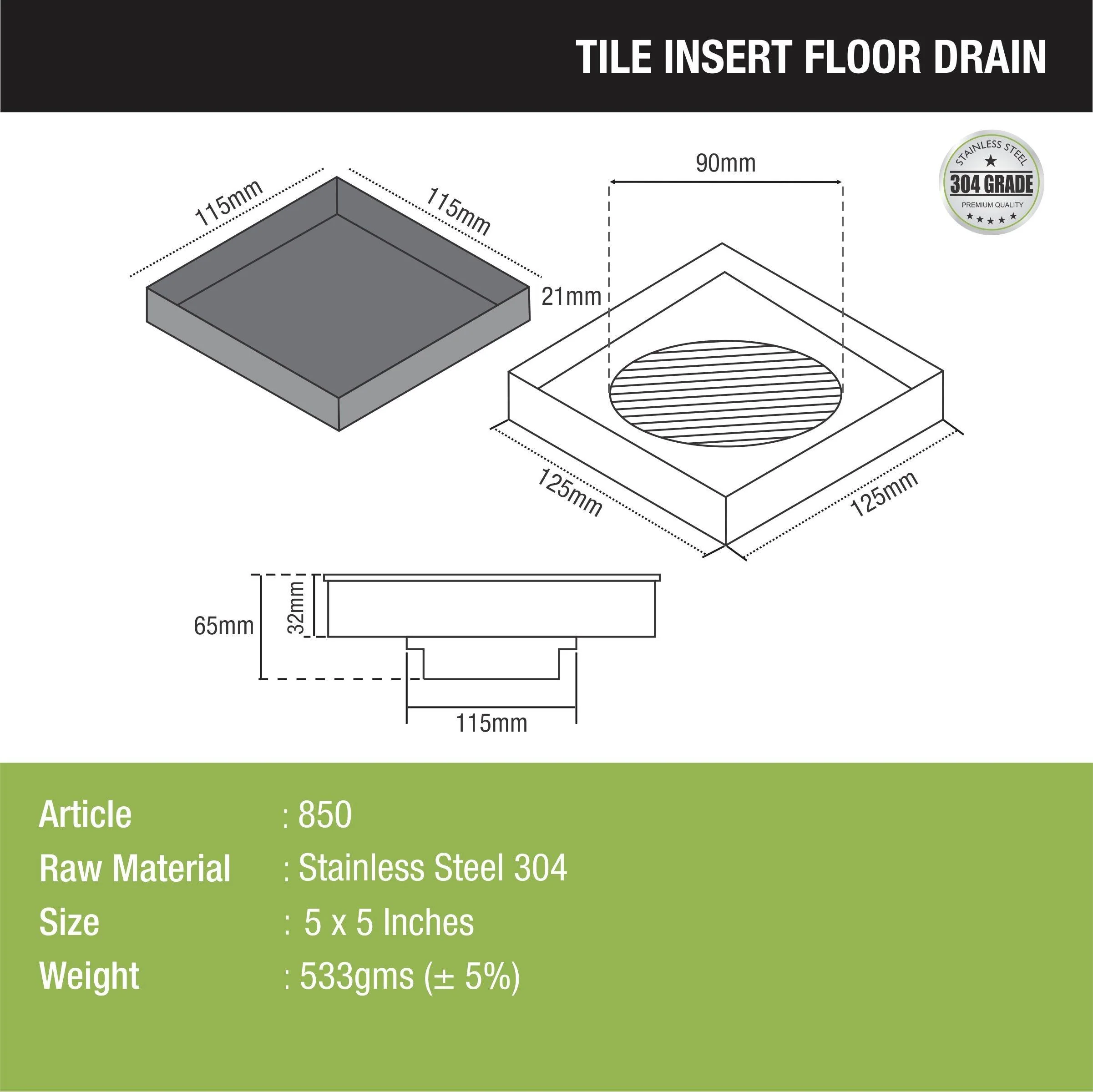 Tile Insert Floor Drain (5 x 5 Inches) - LIPKA - Image 3