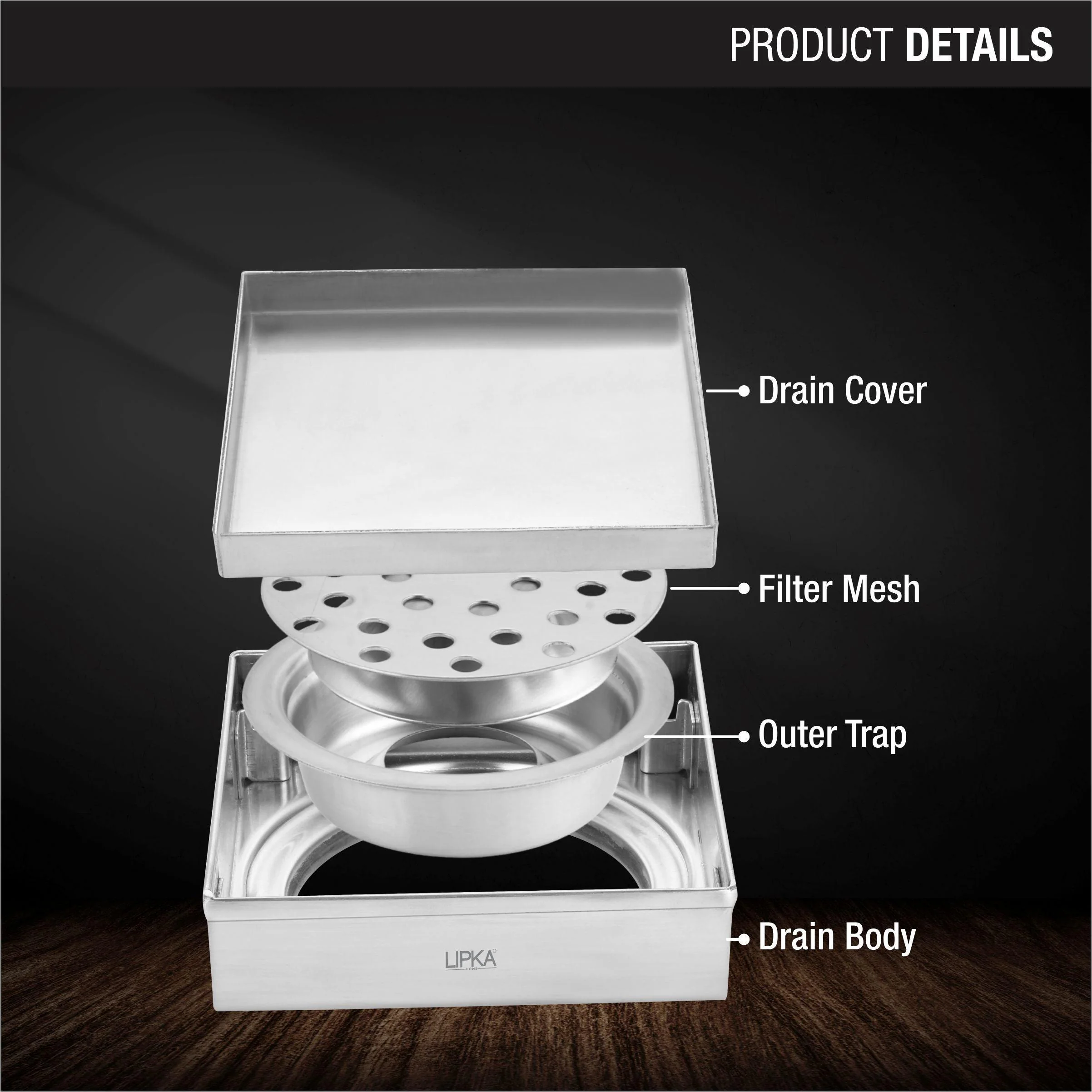 Tile Insert Floor Drain (5 x 5 Inches) - LIPKA - Image 4