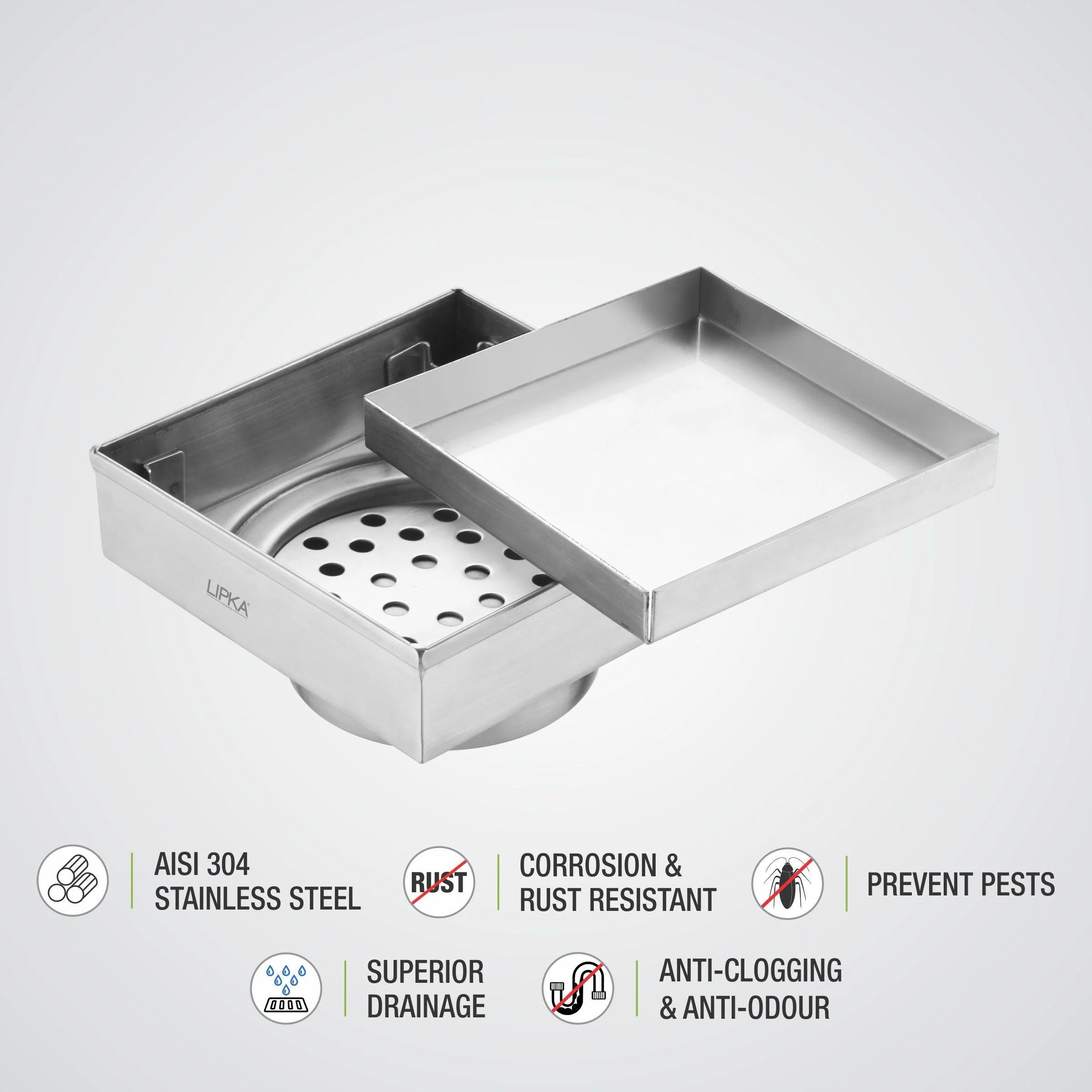Tile Insert Floor Drain (5 x 5 Inches) - LIPKA - Image 5