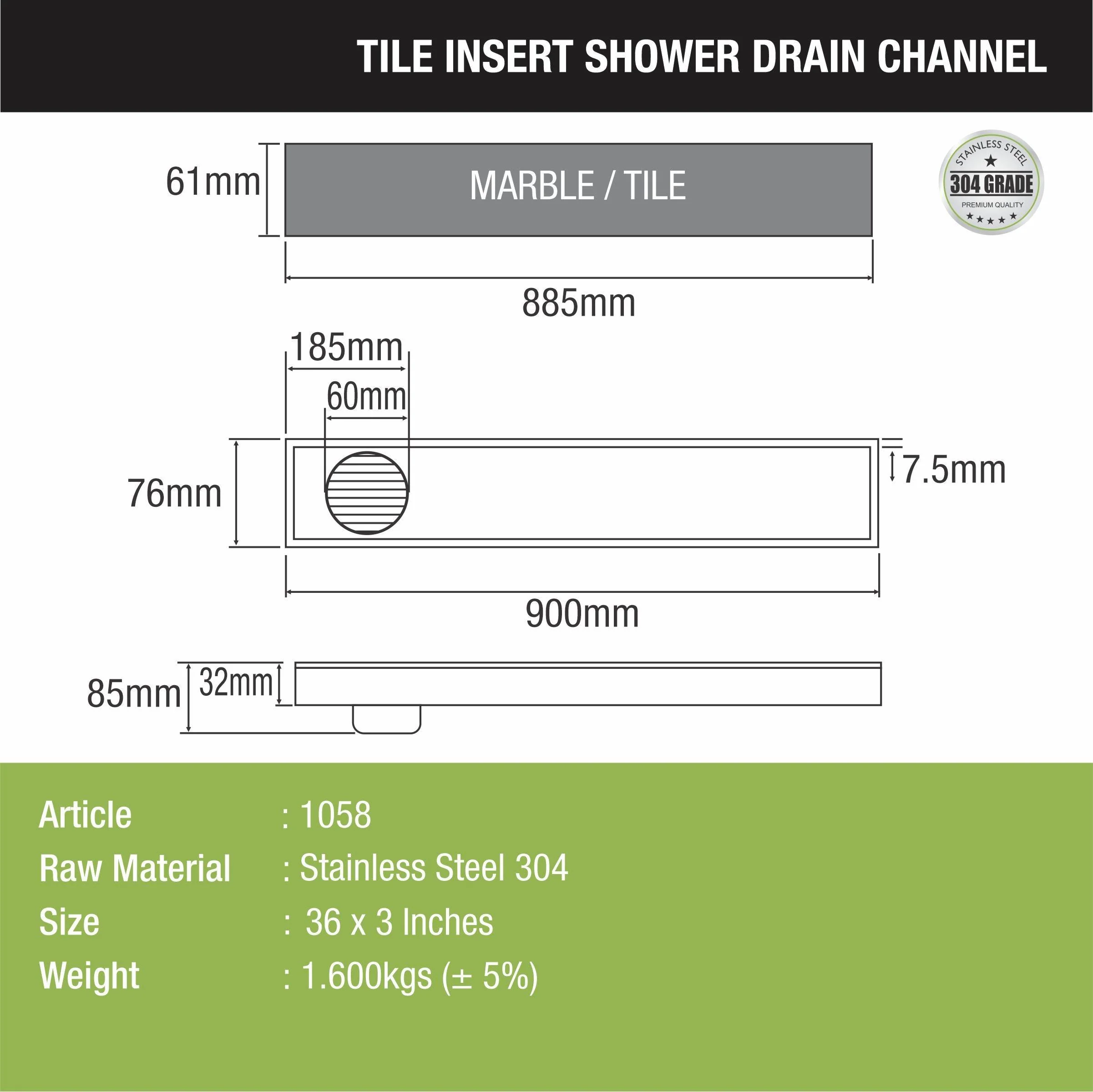Tile Insert Shower Drain Channel (36 x 3 Inches) - LIPKA - Image 2