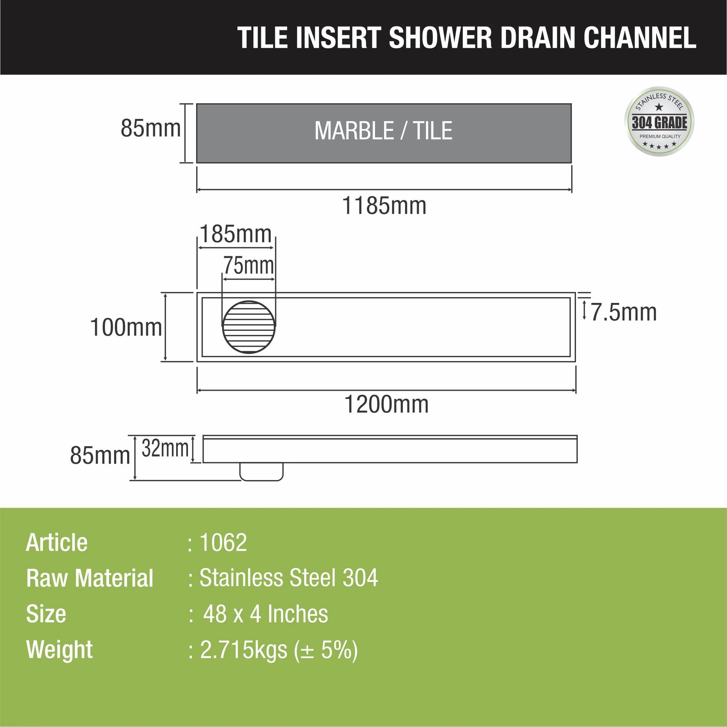 Tile Insert Shower Drain Channel (48 x 4 Inches) - LIPKA - Image 2