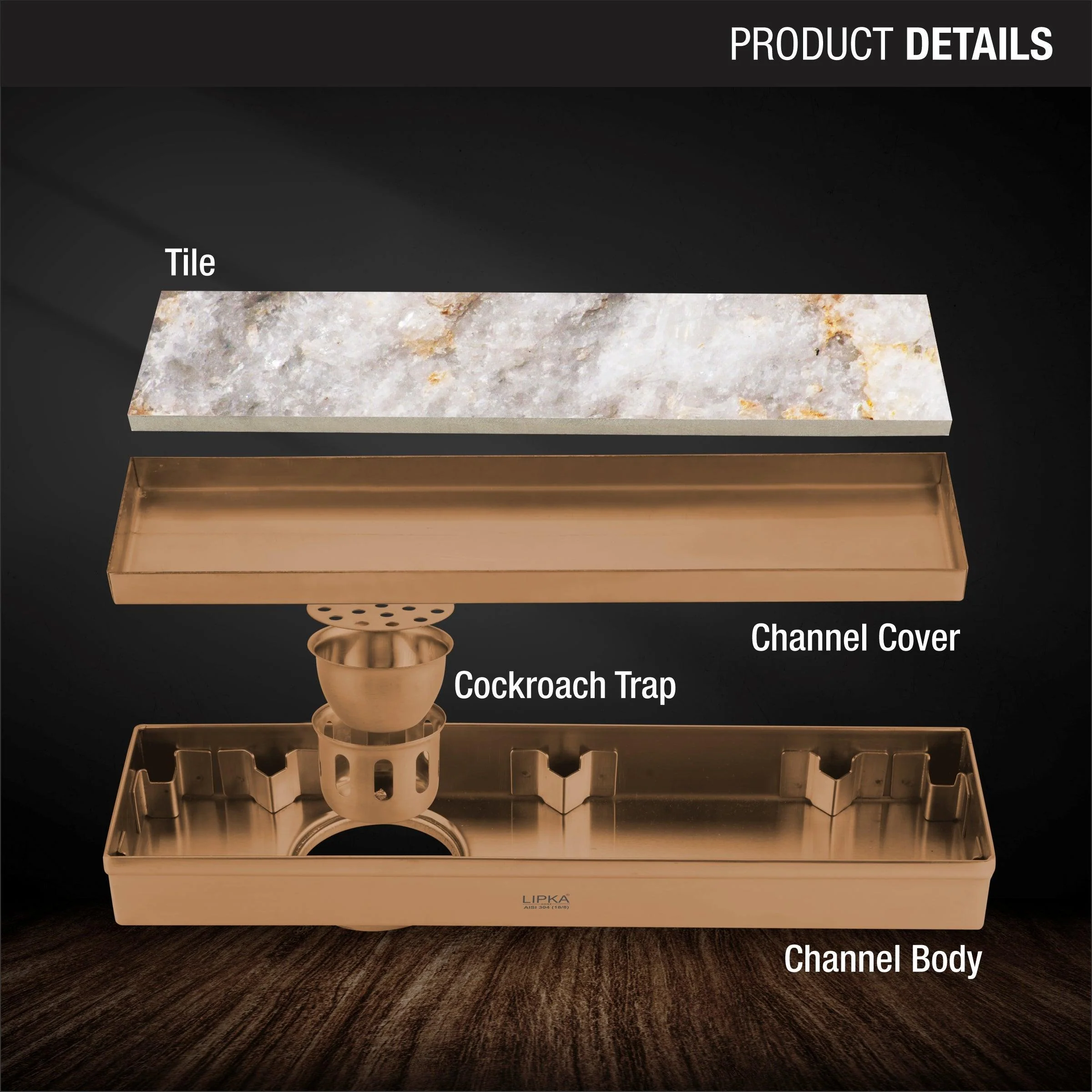 Tile Insert Shower Drain Channel - Antique Copper (12 x 3 Inches) - LIPKA - Image 3