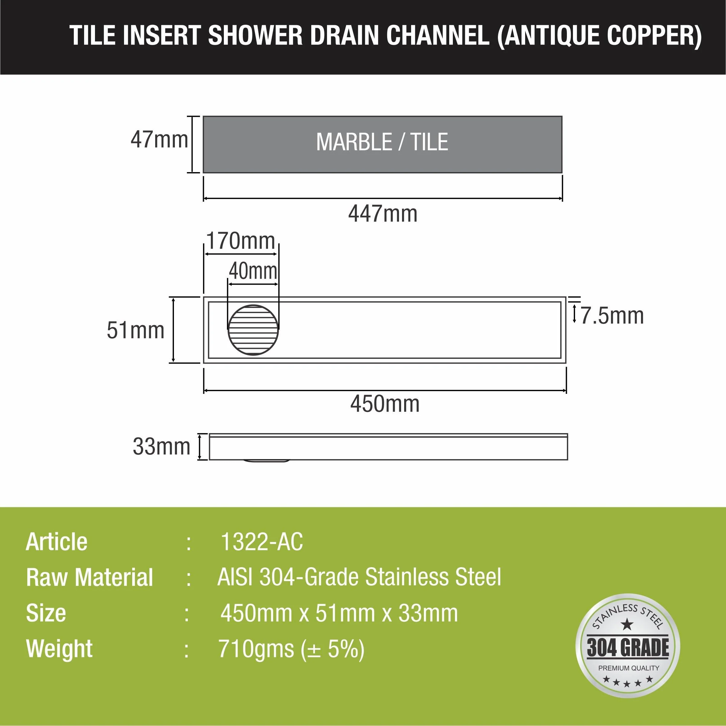 Tile Insert Shower Drain Channel - Antique Copper (18 x 2 Inches) - LIPKA - Image 2