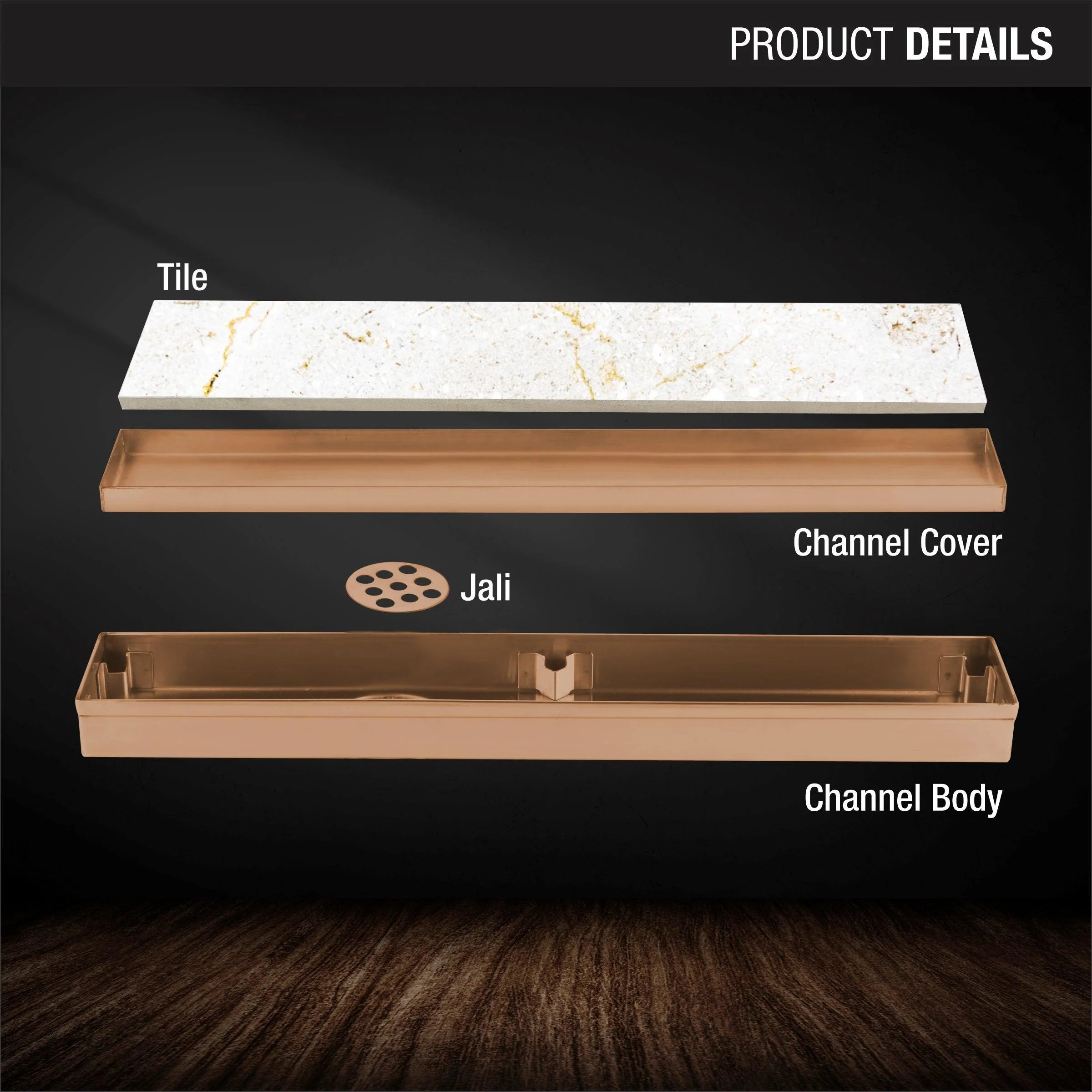 Tile Insert Shower Drain Channel - Antique Copper (24 x 2 Inches) - LIPKA - Image 3