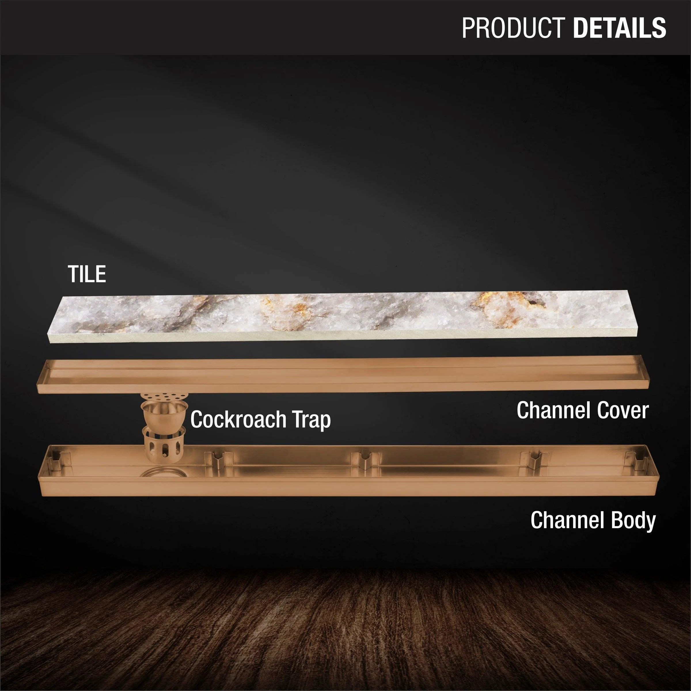 Tile Insert Shower Drain Channel - Antique Copper (36 x 3 Inches) - LIPKA - Image 3