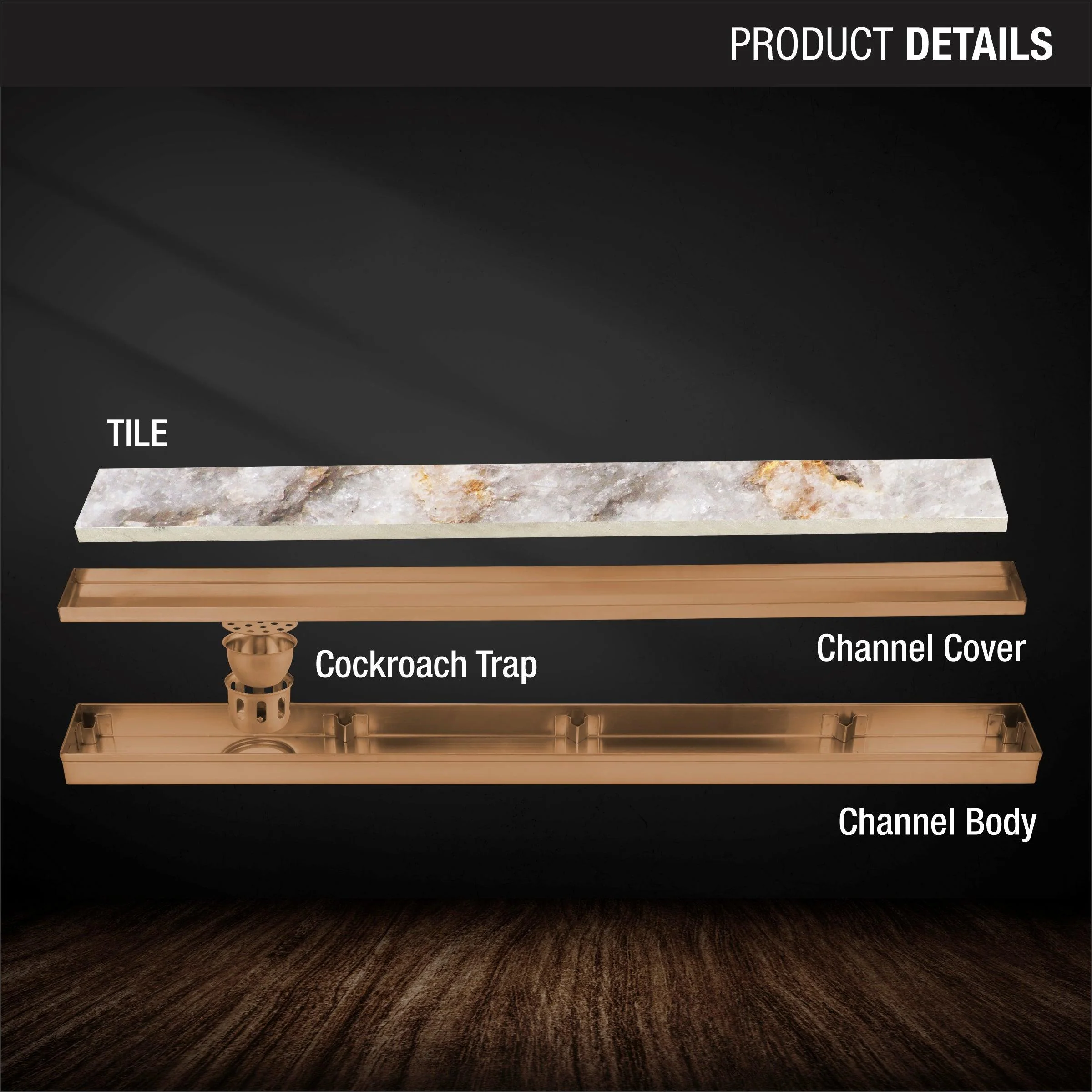 Tile Insert Shower Drain Channel - Antique Copper (40 x 3 Inches) - LIPKA - Image 3
