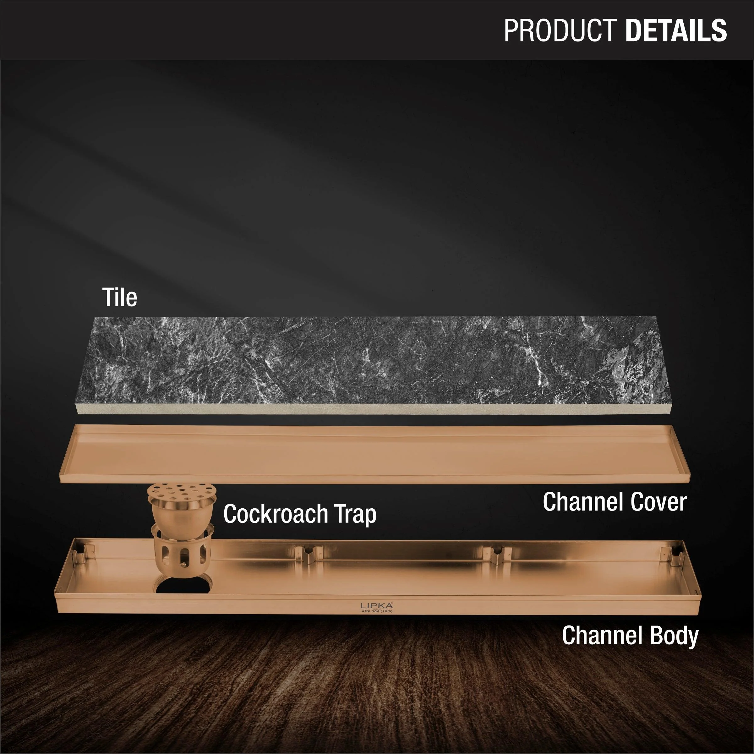 Tile Insert Shower Drain Channel - Antique Copper (48 x 4 Inches) - LIPKA - Image 3
