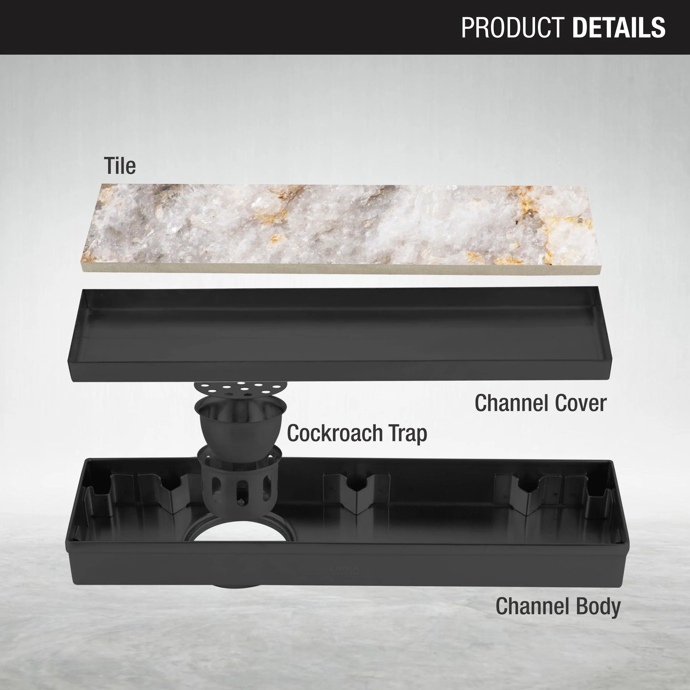 Tile Insert Shower Drain Channel - Black (18 x 3 Inches) - LIPKA - Image 3